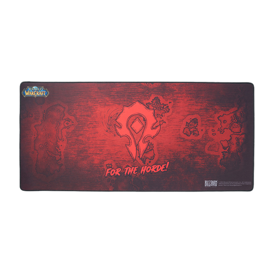 Gaming mouse pad with 'World of Warcraft' design featuring Horde logo and text.
