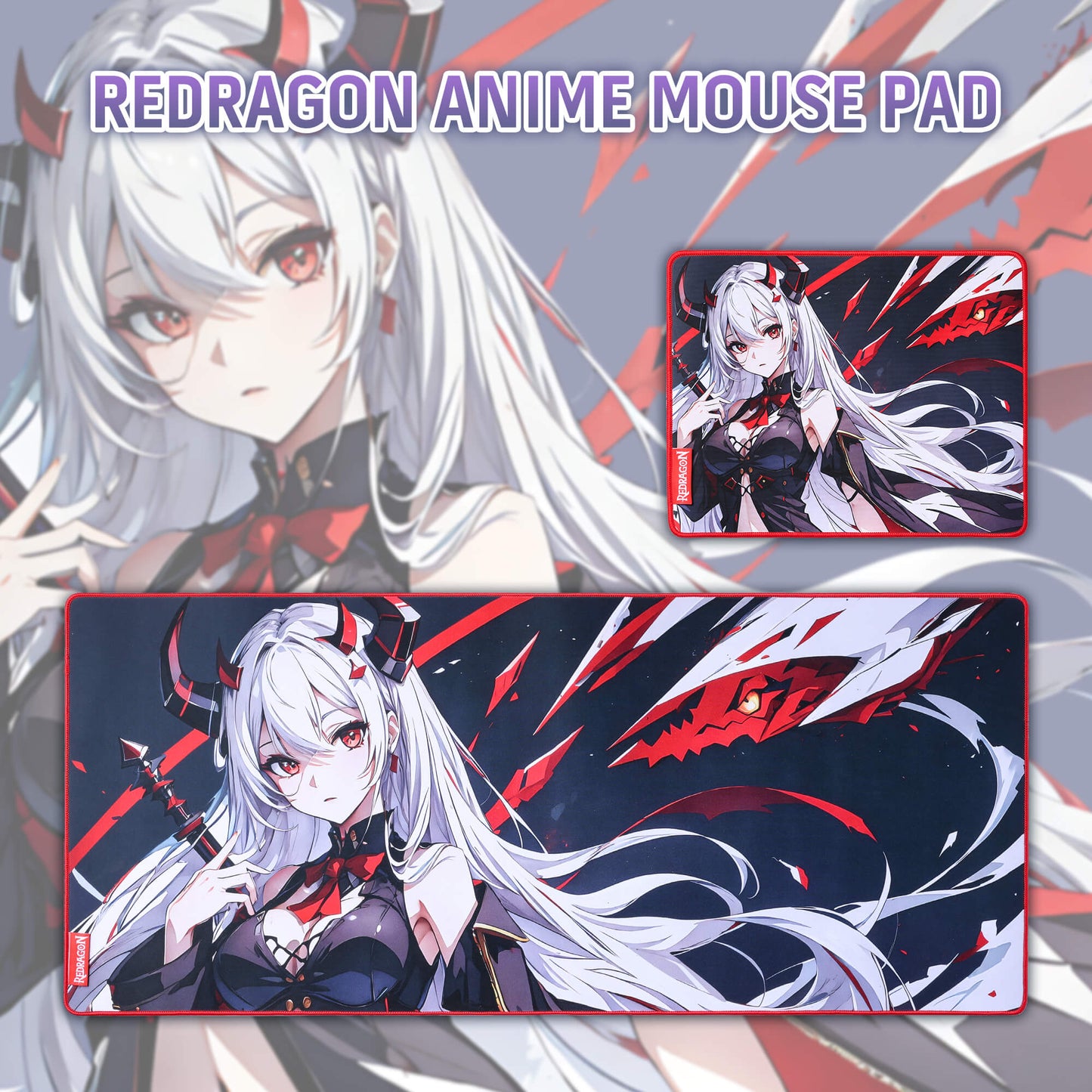 Redragon EISA P047 Anime Black Gaming Mouse Pad - Smooth Lycra Surface, Anti-Slip Rubber Base, Spill-Resistant, Durable 3mm Thick Design, Available in Small (13x10 in) & Large (35x16 in), Computer Mouse Mat, Extended Desk Pad, Perfect for Gaming & Work, Pairs with EISA K1NG M916 PRO Mouse