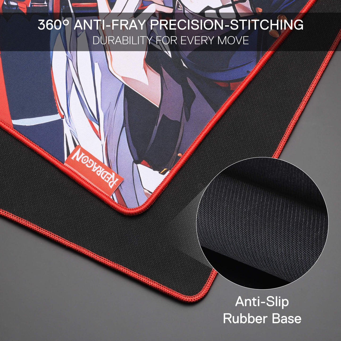 Redragon EISA P047 Anime Black Gaming Mouse Pad - Smooth Lycra Surface, Anti-Slip Rubber Base, Spill-Resistant, Durable 3mm Thick Design, Available in Small (13x10 in) & Large (35x16 in), Computer Mouse Mat, Extended Desk Pad, Perfect for Gaming & Work, Pairs with EISA K1NG M916 PRO Mouse