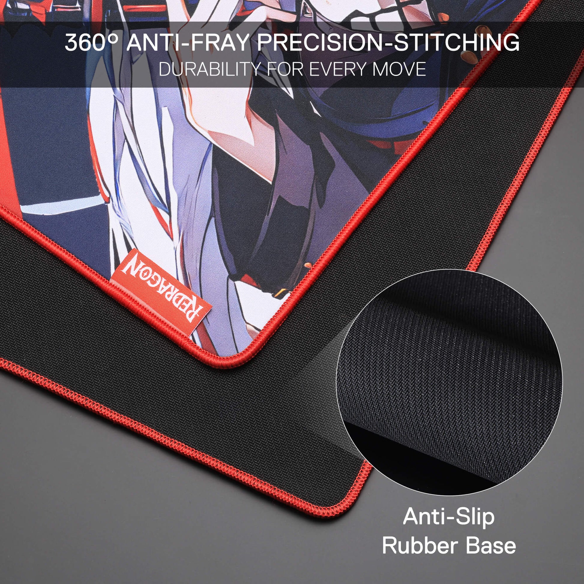 Redragon EISA P047 Anime Black Gaming Mouse Pad - Smooth Lycra Surface, Anti-Slip Rubber Base, Spill-Resistant, Durable 3mm Thick Design, Available in Small (13x10 in) & Large (35x16 in), Computer Mouse Mat, Extended Desk Pad,  Perfect for Gaming & Work, Pairs with EISA K1NG M916 PRO Mouse