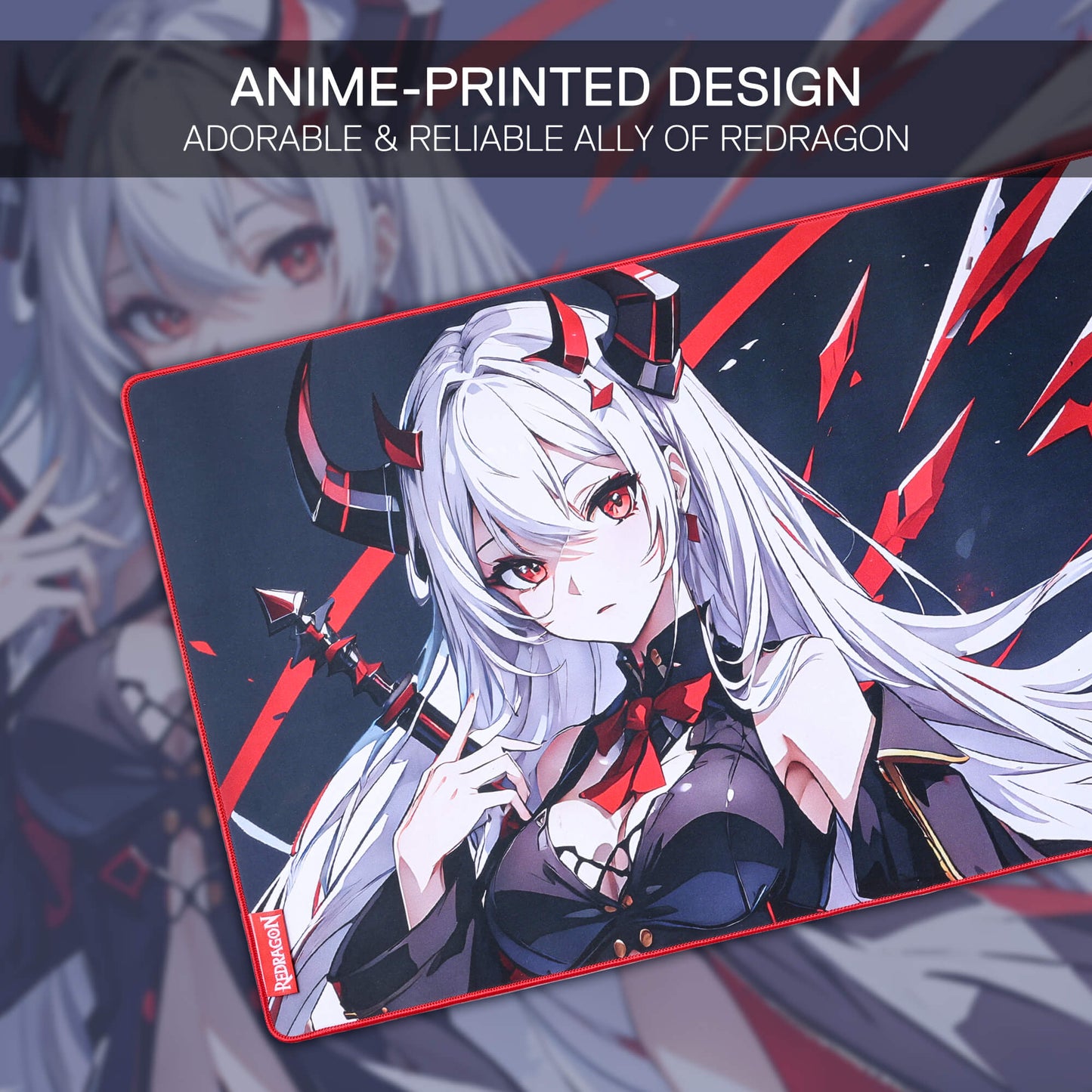 Redragon EISA P047 Anime Black Gaming Mouse Pad - Smooth Lycra Surface, Anti-Slip Rubber Base, Spill-Resistant, Durable 3mm Thick Design, Available in Small (13x10 in) & Large (35x16 in), Computer Mouse Mat, Extended Desk Pad, Perfect for Gaming & Work, Pairs with EISA K1NG M916 PRO Mouse