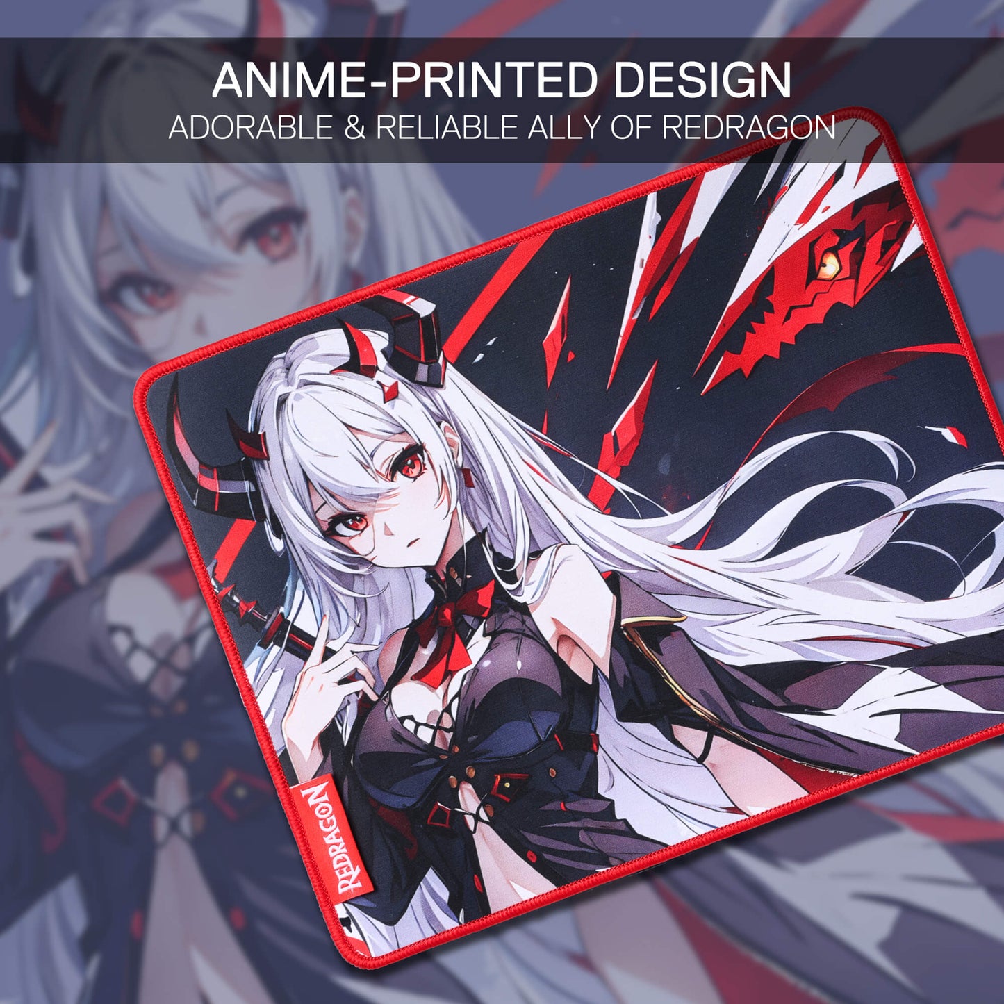 Redragon EISA P047 Anime Black Gaming Mouse Pad - Smooth Lycra Surface, Anti-Slip Rubber Base, Spill-Resistant, Durable 3mm Thick Design, Available in Small (13x10 in) & Large (35x16 in), Computer Mouse Mat, Extended Desk Pad, Perfect for Gaming & Work, Pairs with EISA K1NG M916 PRO Mouse