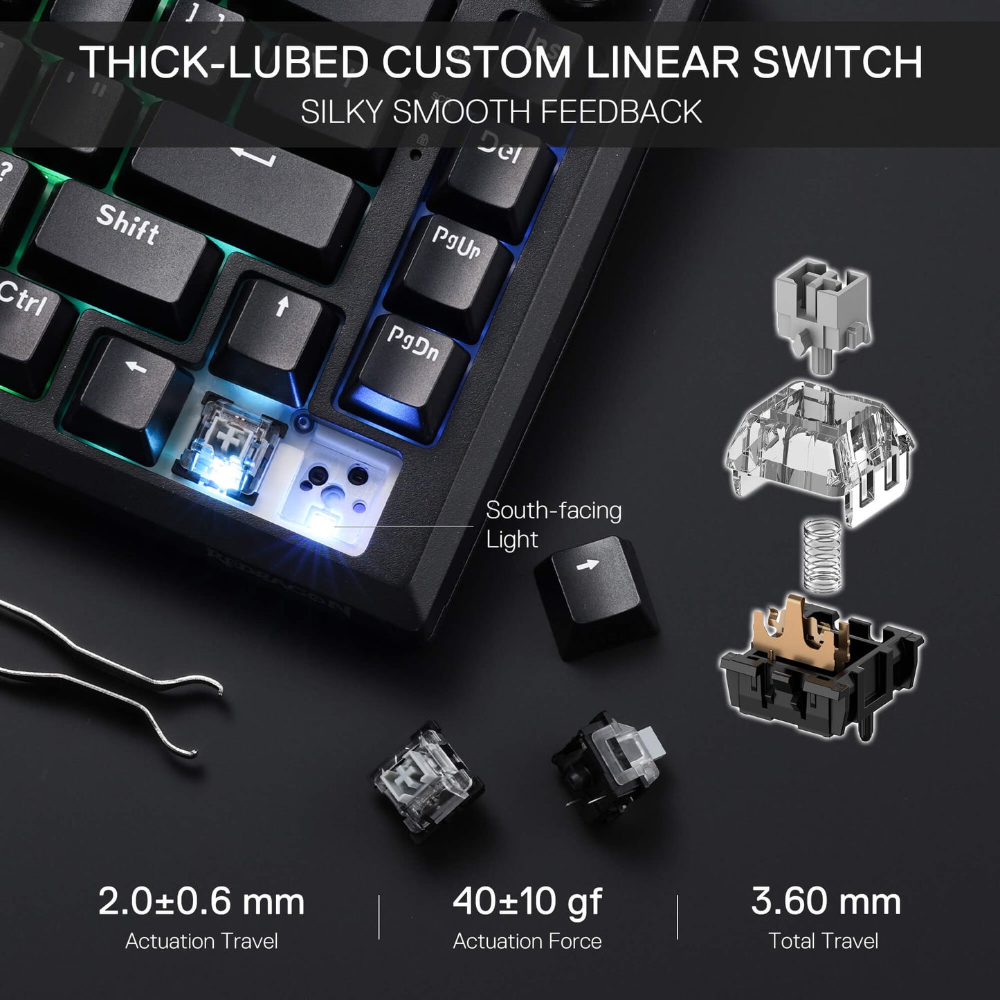 Redragon K687 Wired CNC Gasket Gaming Keyboard, 81 Keys Mechanical Keyboard w/Premium CNC Aluminum Board, Easy-Control Knob, 5-Layer Noise Dampening, Custom Linear Switch