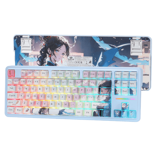 Redragon K728 PRO SE 80% 87 Keys Wireless Gasket RGB Gaming Keyboard, 3-Mode Anime Mechanical Keyboard w/Hot-Swap Socket, Dedicated Knob Control & 5-Layer Noise Dampening, Custom Hi-Fi Linear Switch