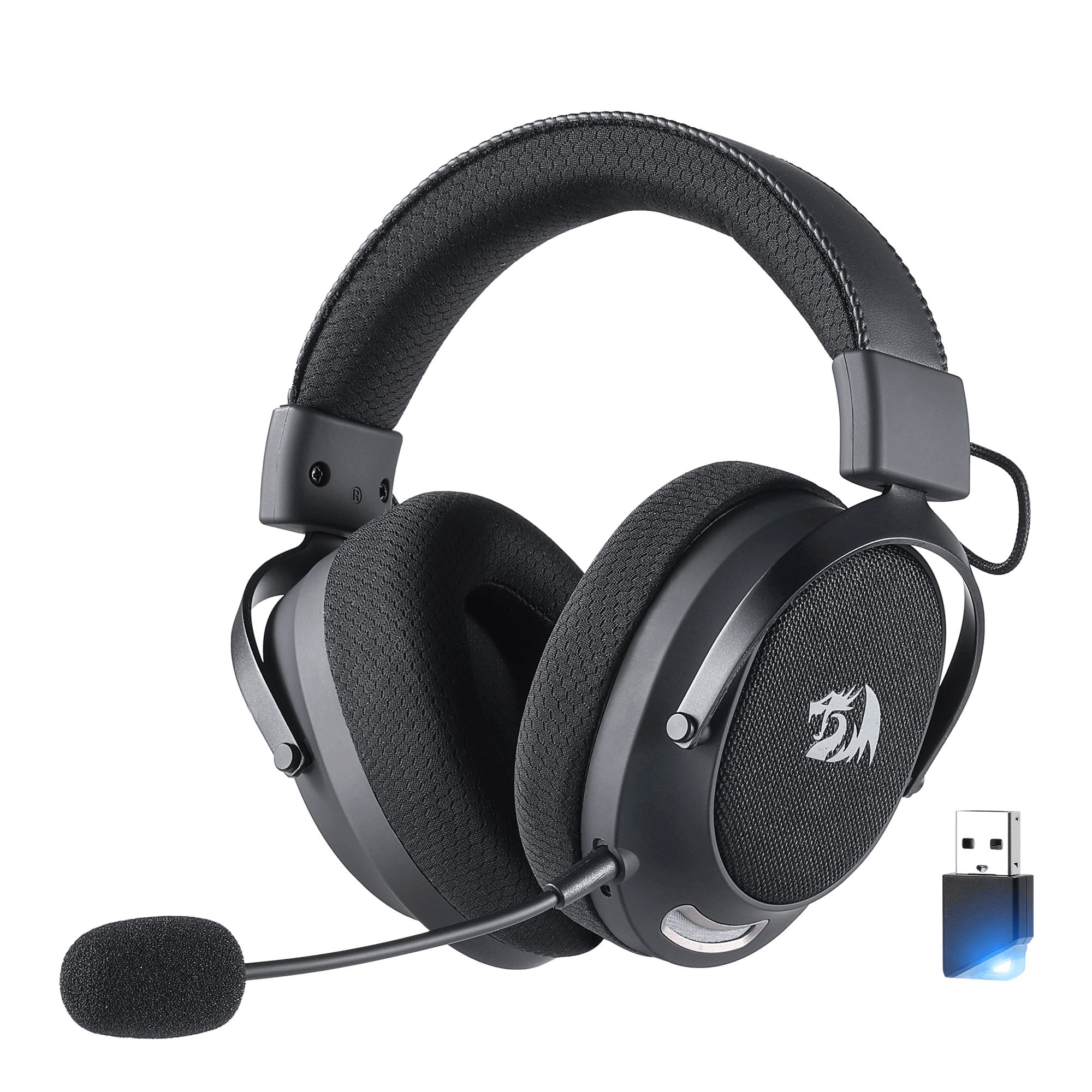Redragon H858 3-Mode Wireless Gaming Headset, 7.1 Surround Sound, 53 mm Drivers, Memory Foam Ear Pads, Detachable Noise-canceling Microphone, Over-Ear Headphones Works for Mobile, PC/PS5/NS