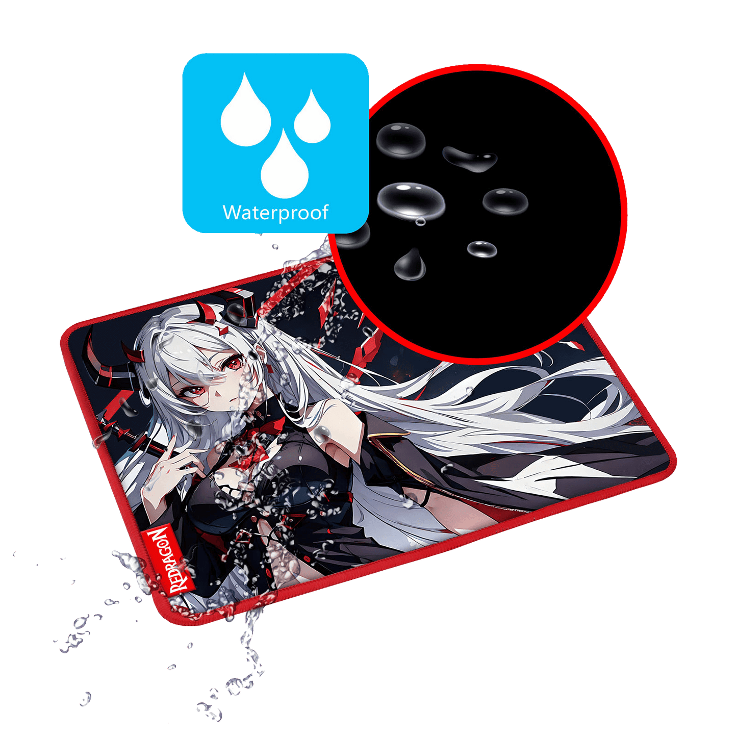 Redragon EISA P047 Anime Black Gaming Mouse Pad - Smooth Lycra Surface, Anti-Slip Rubber Base, Spill-Resistant, Durable 3mm Thick Design, Available in Small (13x10 in) & Large (35x16 in), Computer Mouse Mat, Extended Desk Pad, Perfect for Gaming & Work, Pairs with EISA K1NG M916 PRO Mouse