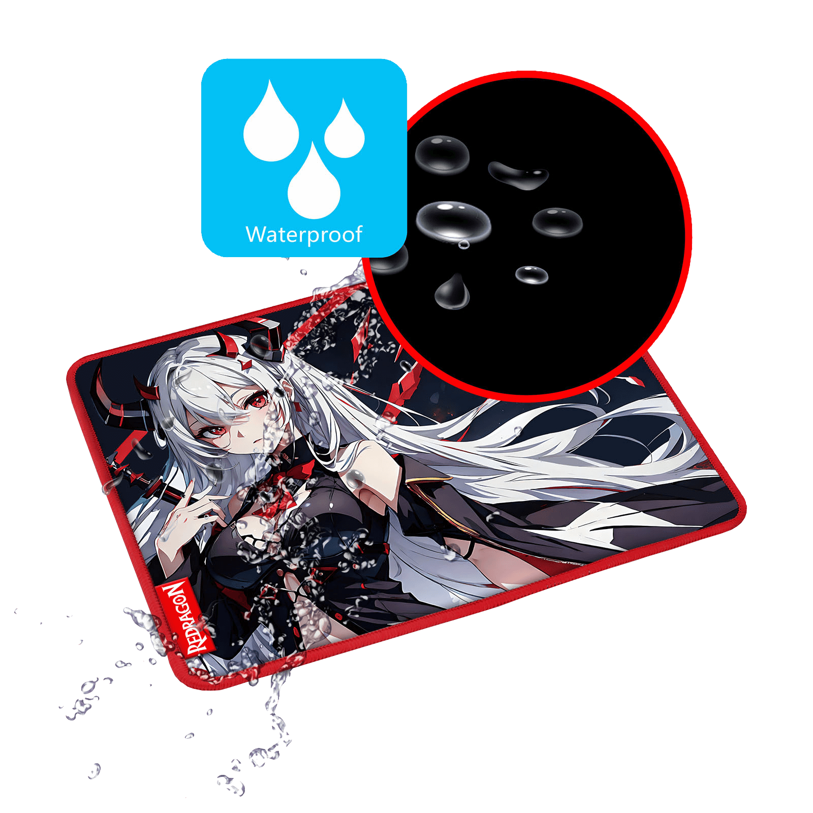 Redragon EISA P047 Anime Black Gaming Mouse Pad - Smooth Lycra Surface, Anti-Slip Rubber Base, Spill-Resistant, Durable 3mm Thick Design, Available in Small (13x10 in) & Large (35x16 in), Computer Mouse Mat, Extended Desk Pad,  Perfect for Gaming & Work, Pairs with EISA K1NG M916 PRO Mouse