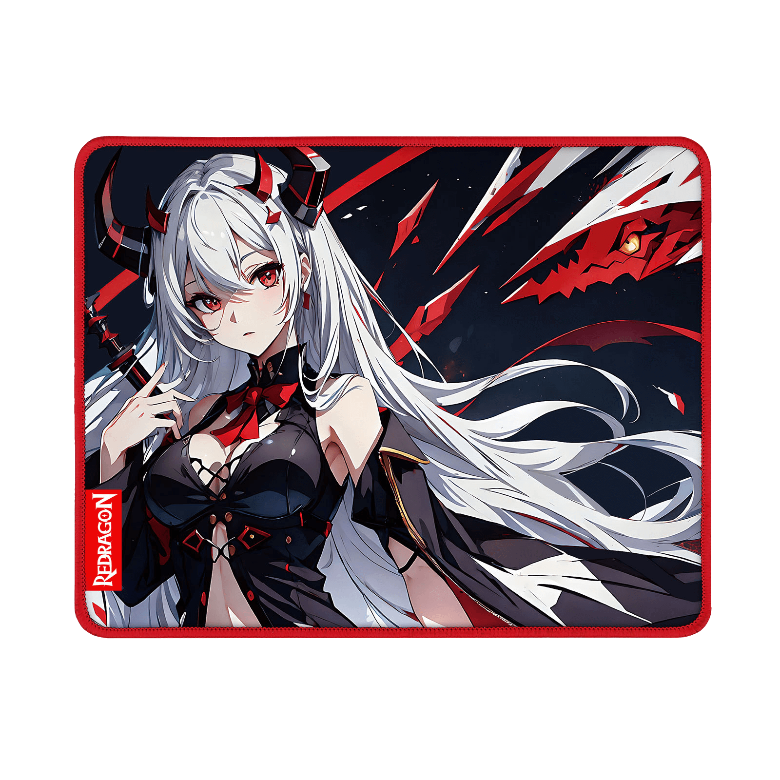 Redragon EISA P047 Anime Black Gaming Mouse Pad - Smooth Lycra Surface, Anti-Slip Rubber Base, Spill-Resistant, Durable 3mm Thick Design, Available in Small (13x10 in) & Large (35x16 in), Computer Mouse Mat, Extended Desk Pad,  Perfect for Gaming & Work, Pairs with EISA K1NG M916 PRO Mouse