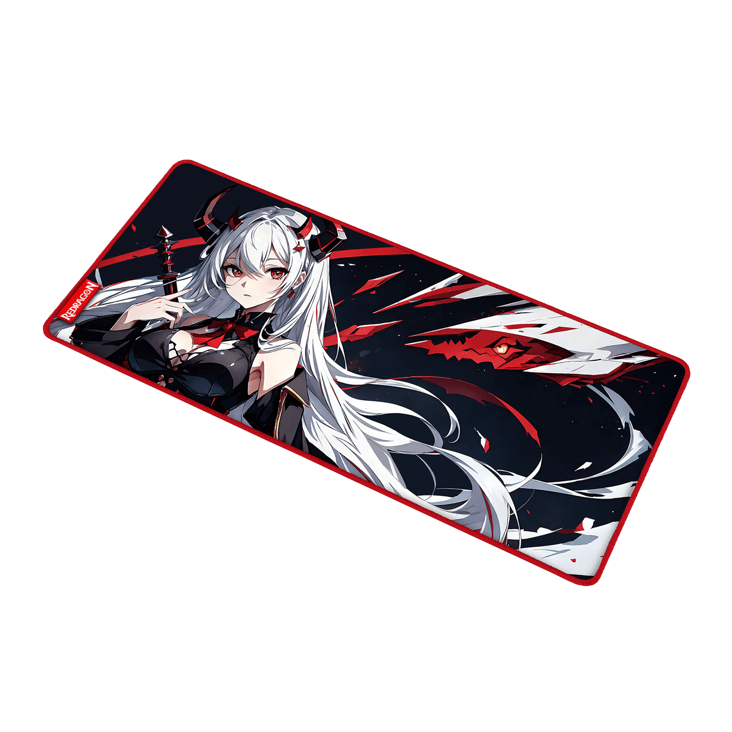 Redragon EISA P047 Anime Black Gaming Mouse Pad - Smooth Lycra Surface, Anti-Slip Rubber Base, Spill-Resistant, Durable 3mm Thick Design, Available in Small (13x10 in) & Large (35x16 in), Computer Mouse Mat, Extended Desk Pad, Perfect for Gaming & Work, Pairs with EISA K1NG M916 PRO Mouse