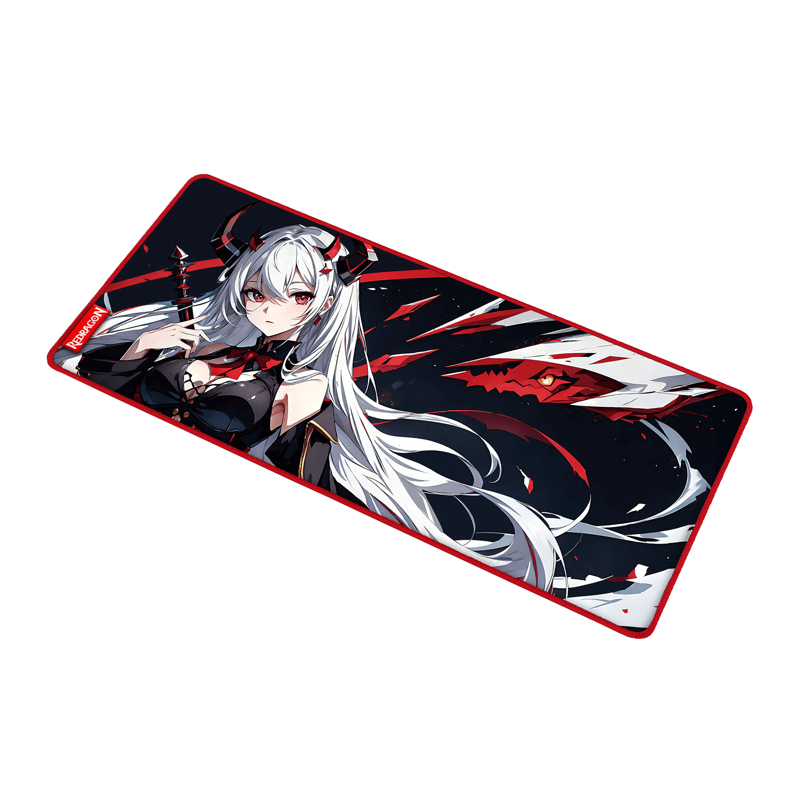 Redragon EISA P047 Anime Black Gaming Mouse Pad - Smooth Lycra Surface, Anti-Slip Rubber Base, Spill-Resistant, Durable 3mm Thick Design, Available in Small (13x10 in) & Large (35x16 in), Computer Mouse Mat, Extended Desk Pad,  Perfect for Gaming & Work, Pairs with EISA K1NG M916 PRO Mouse