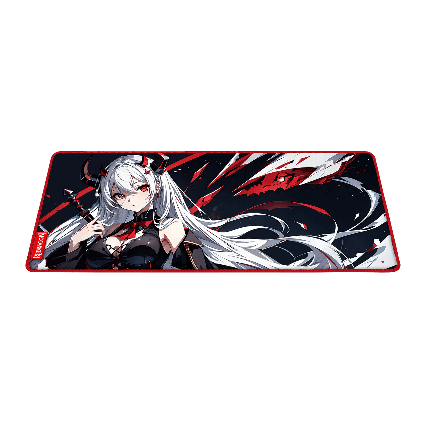 Redragon EISA P047 Anime Black Gaming Mouse Pad - Smooth Lycra Surface, Anti-Slip Rubber Base, Spill-Resistant, Durable 3mm Thick Design, Available in Small (13x10 in) & Large (35x16 in), Computer Mouse Mat, Extended Desk Pad, Perfect for Gaming & Work, Pairs with EISA K1NG M916 PRO Mouse