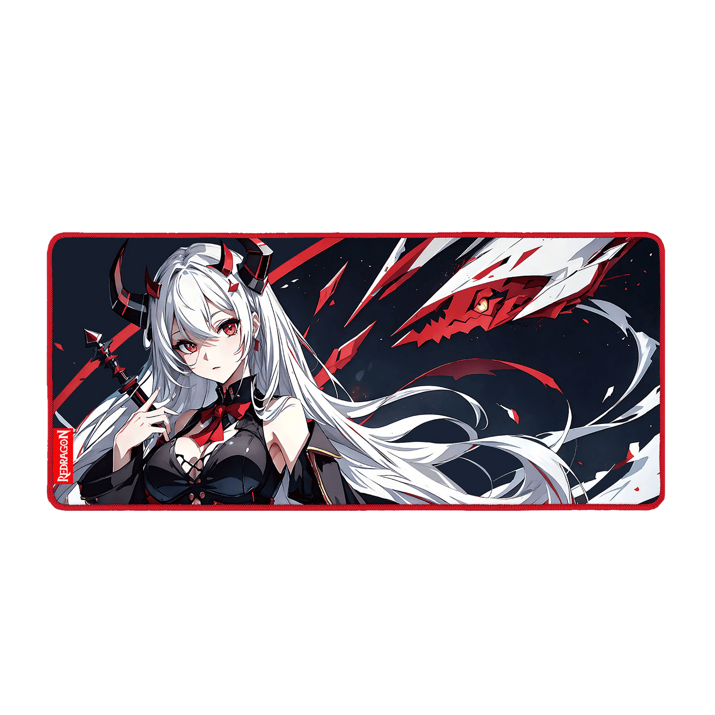 Redragon EISA P047 Anime Black Gaming Mouse Pad - Smooth Lycra Surface, Anti-Slip Rubber Base, Spill-Resistant, Durable 3mm Thick Design, Available in Small (13x10 in) & Large (35x16 in), Computer Mouse Mat, Extended Desk Pad, Perfect for Gaming & Work, Pairs with EISA K1NG M916 PRO Mouse