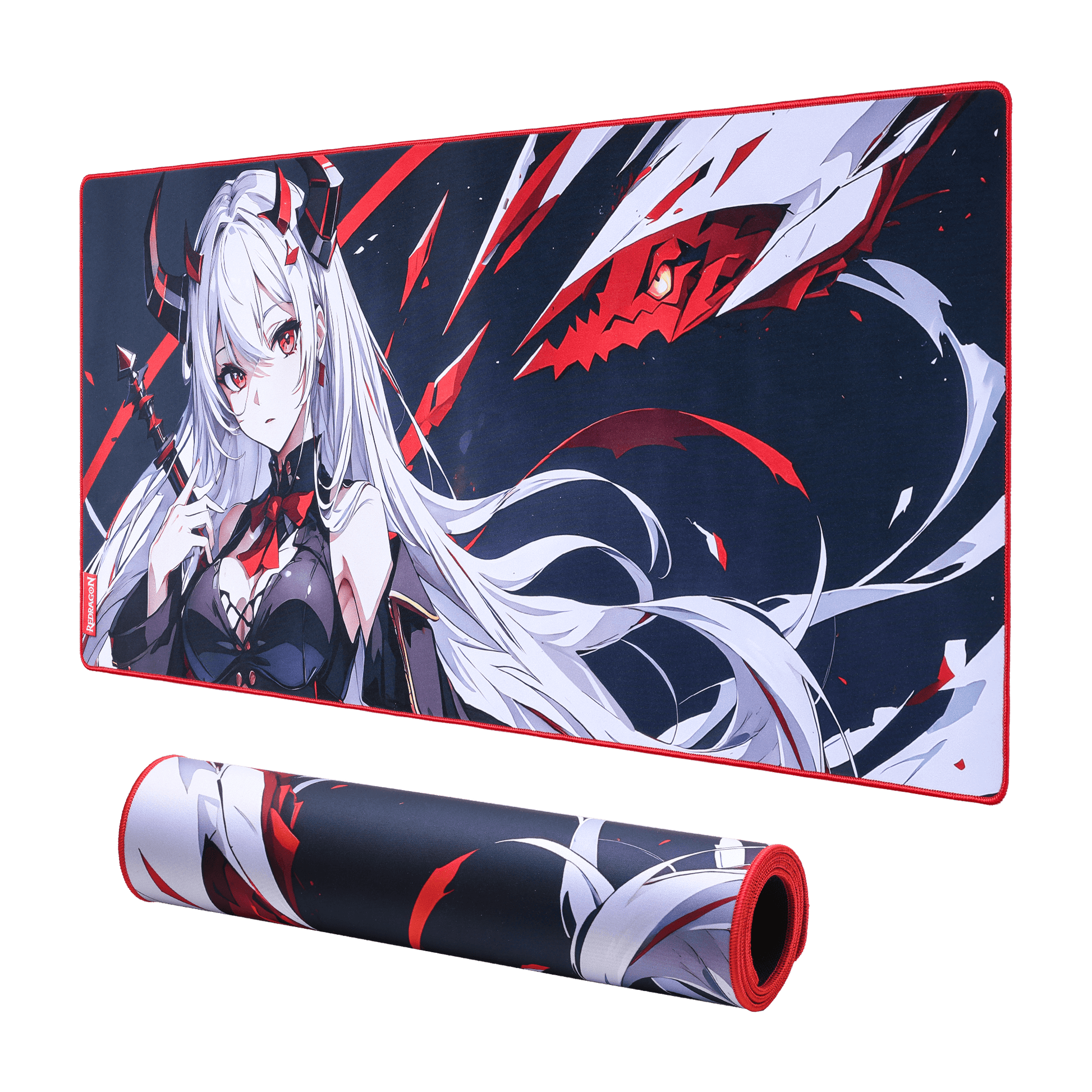 Redragon EISA P047 Anime Black Gaming Mouse Pad - Smooth Lycra Surface, Anti-Slip Rubber Base, Spill-Resistant, Durable 3mm Thick Design, Available in Small (13x10 in) & Large (35x16 in), Computer Mouse Mat, Extended Desk Pad,  Perfect for Gaming & Work, Pairs with EISA K1NG M916 PRO Mouse