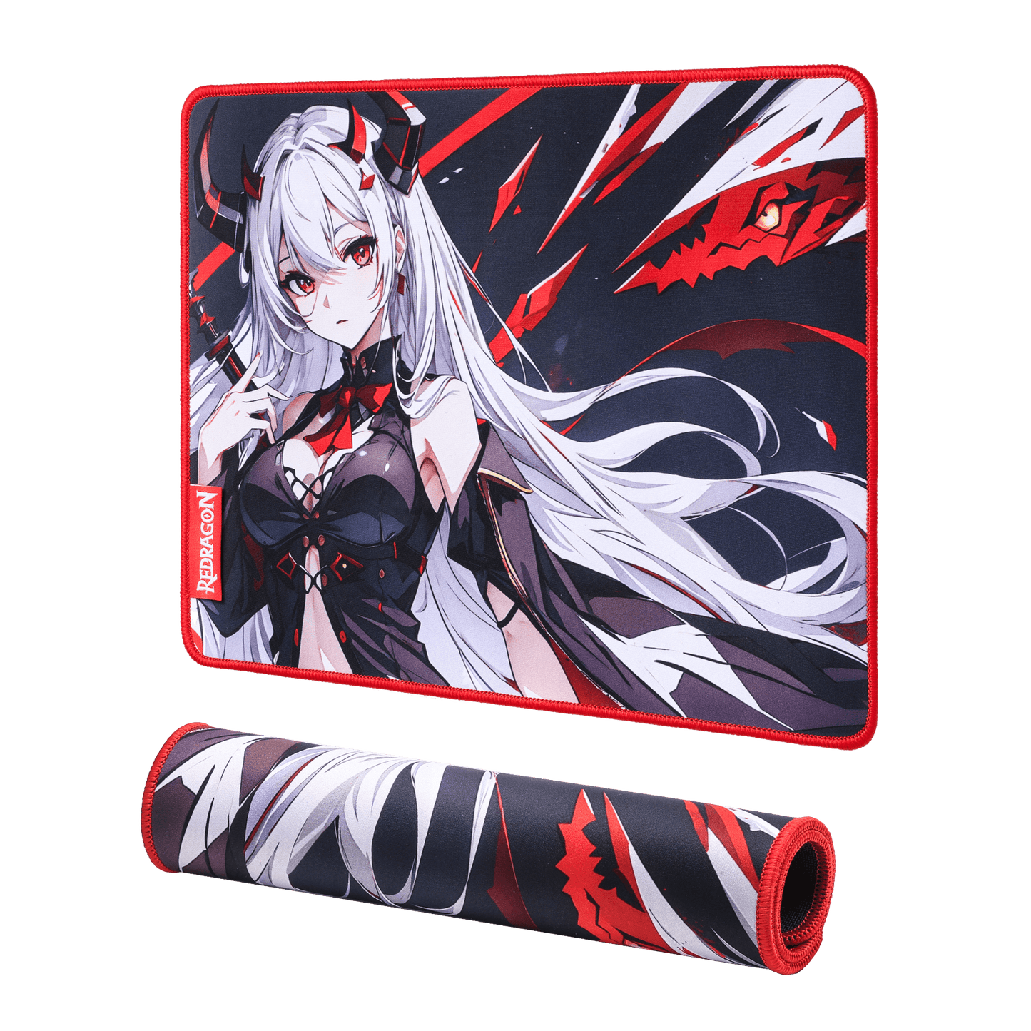Redragon EISA P047 Anime Black Gaming Mouse Pad - Smooth Lycra Surface, Anti-Slip Rubber Base, Spill-Resistant, Durable 3mm Thick Design, Available in Small (13x10 in) & Large (35x16 in), Computer Mouse Mat, Extended Desk Pad, Perfect for Gaming & Work, Pairs with EISA K1NG M916 PRO Mouse