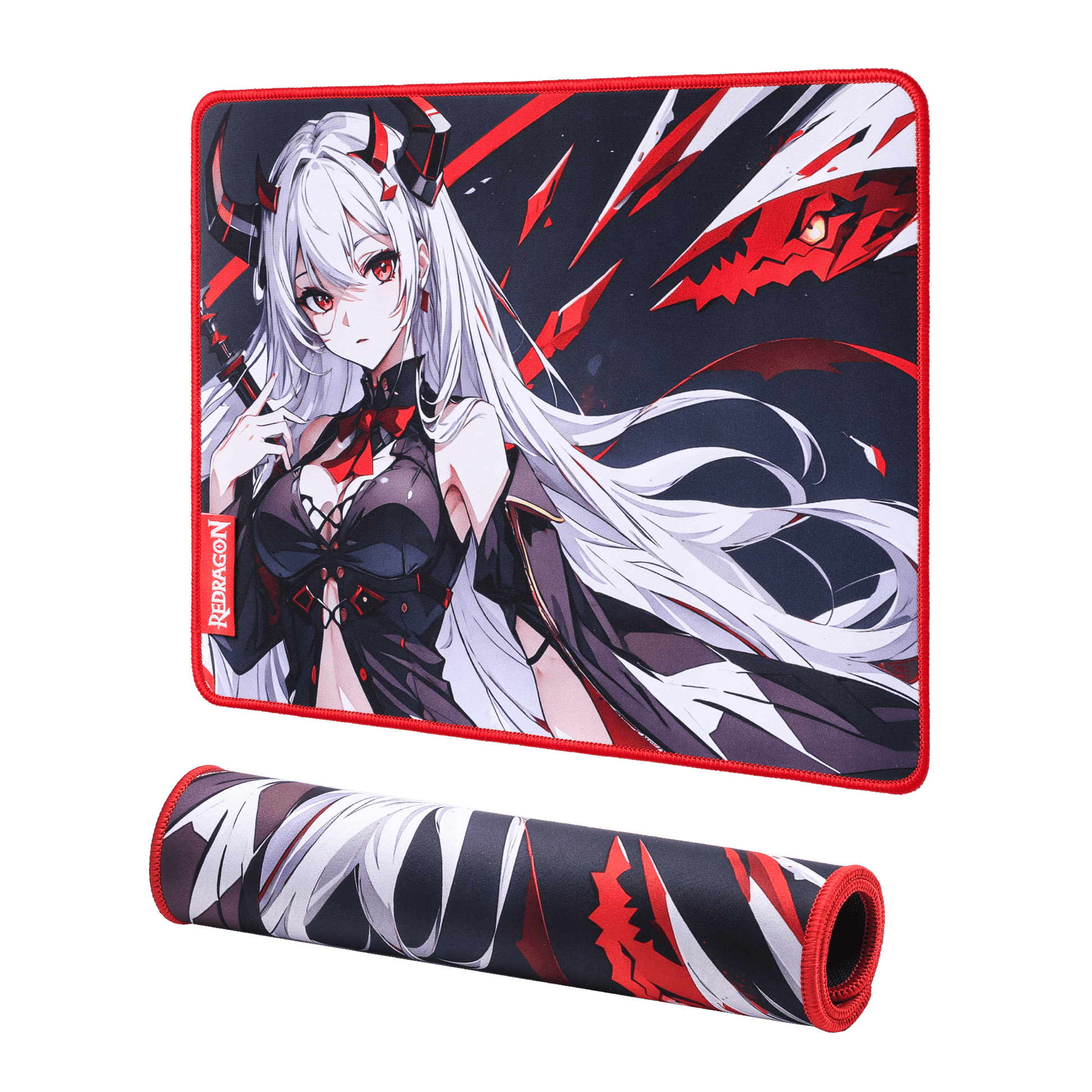 Redragon EISA P047 Anime Black Gaming Mouse Pad - Smooth Lycra Surface, Anti-Slip Rubber Base, Spill-Resistant, Durable 3mm Thick Design, Available in Small (13x10 in) & Large (35x16 in), Computer Mouse Mat, Extended Desk Pad,  Perfect for Gaming & Work, Pairs with EISA K1NG M916 PRO Mouse