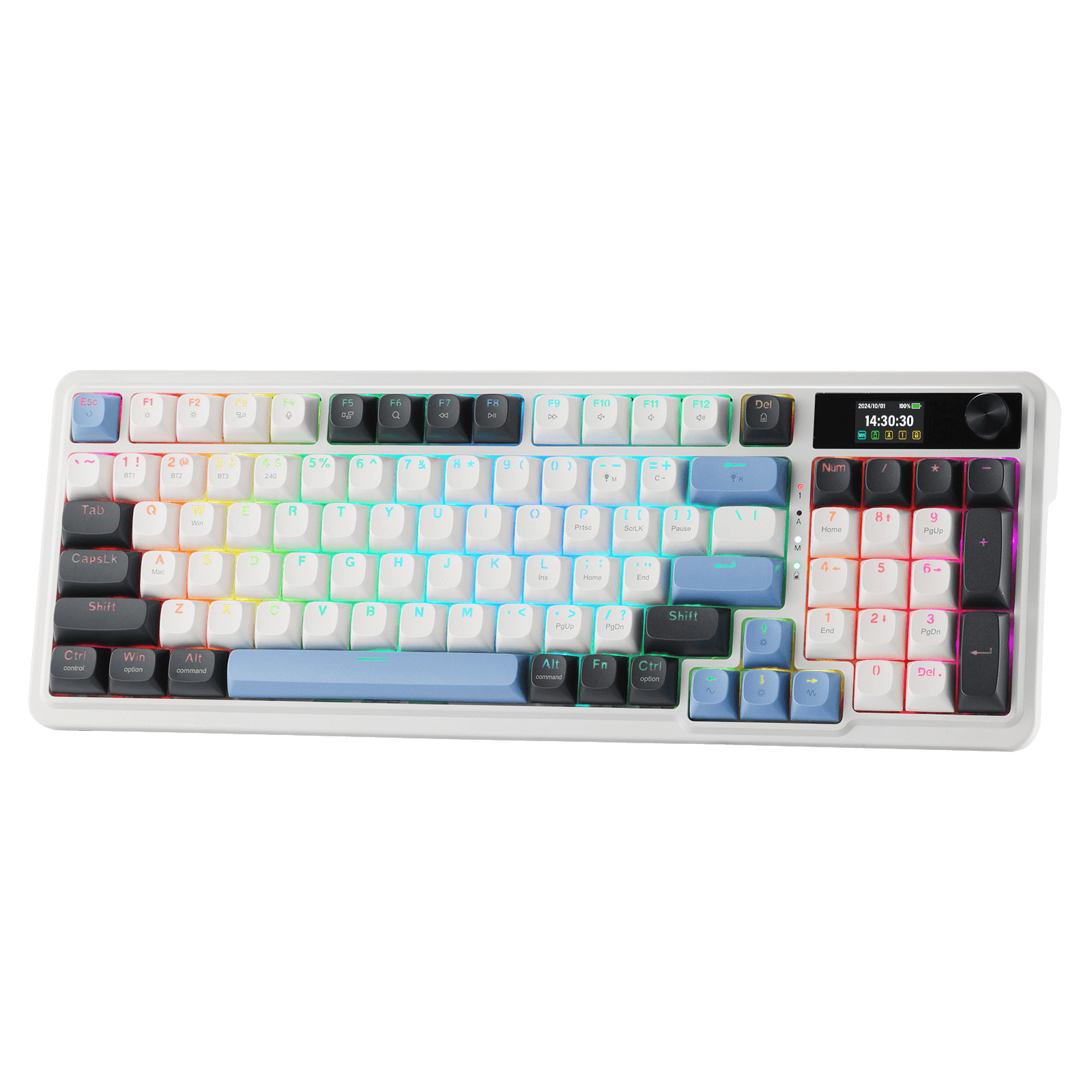 Redragon K719 - Teclado Inalámbrico Para Juegos Con Pantalla Hype Y Perilla, Teclado Mecánico De 95 Teclas, Pantalla De Información TFT De Fácil Control De 1.14 Pulgadas, Amortiguador De Ruido De 5