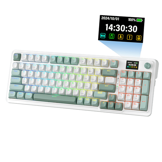 Redragon K719 Wireless Gasket Gaming Keyboard w/Hype Screen & Knob, 95 Keys Mechanical Keyboard, Easy-Control 1.14’’ TFT Info Display, 5-Layer Noise Dampening, Custom Linear Switch, Jade Cloud Color