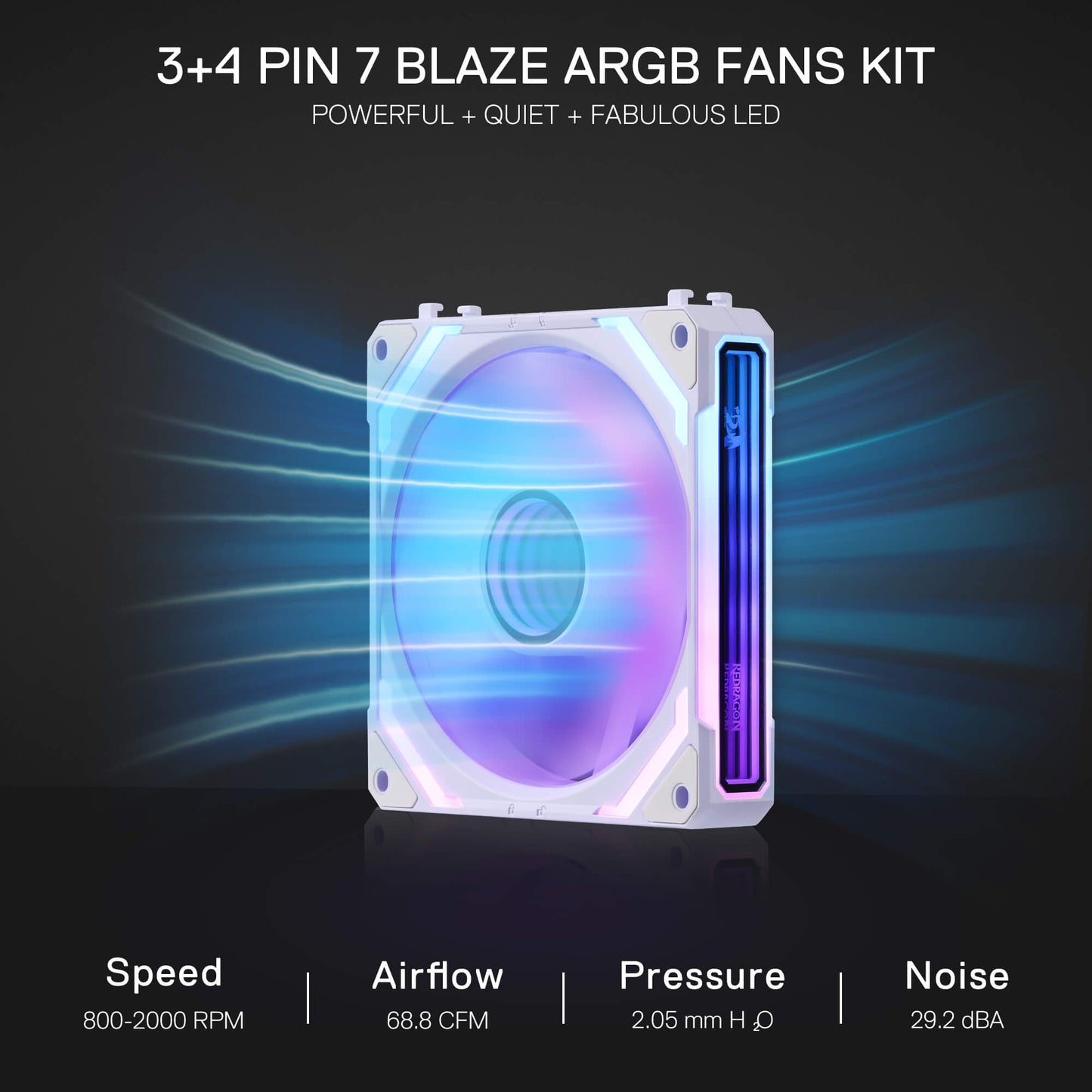 Redragon GCF012 Reverse 120mm PC Case Fan, Daisy-Chain Connection, 5V 3Pin ARGB Lighting, 4 Pin PWM Case Fan, for Radiator/Computer Case Cooling, 120x120x25mm, 3 Pack, Black