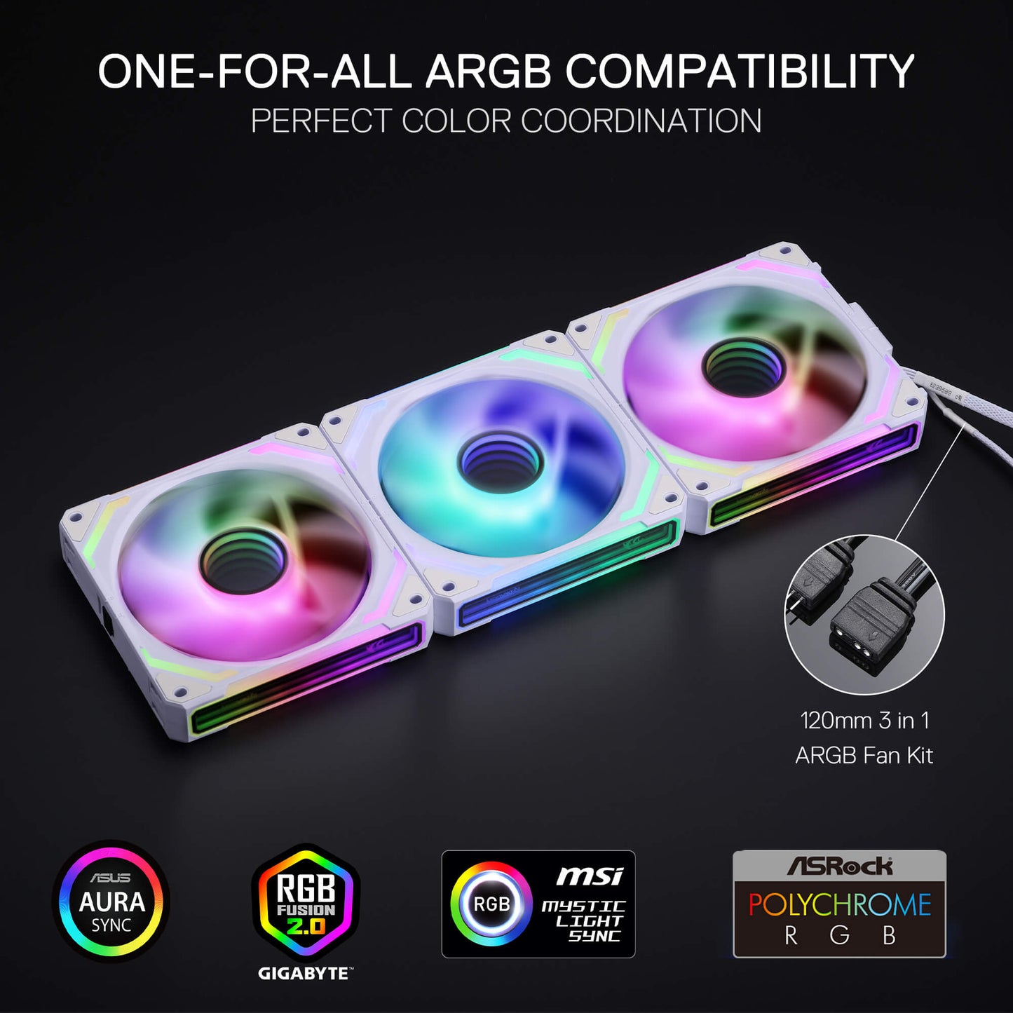 Redragon GCF012 Reverse 120mm PC Case Fan, Daisy-Chain Connection, 5V 3Pin ARGB Lighting, 4 Pin PWM Case Fan, for Radiator/Computer Case Cooling, 120x120x25mm, 3 Pack, Black
