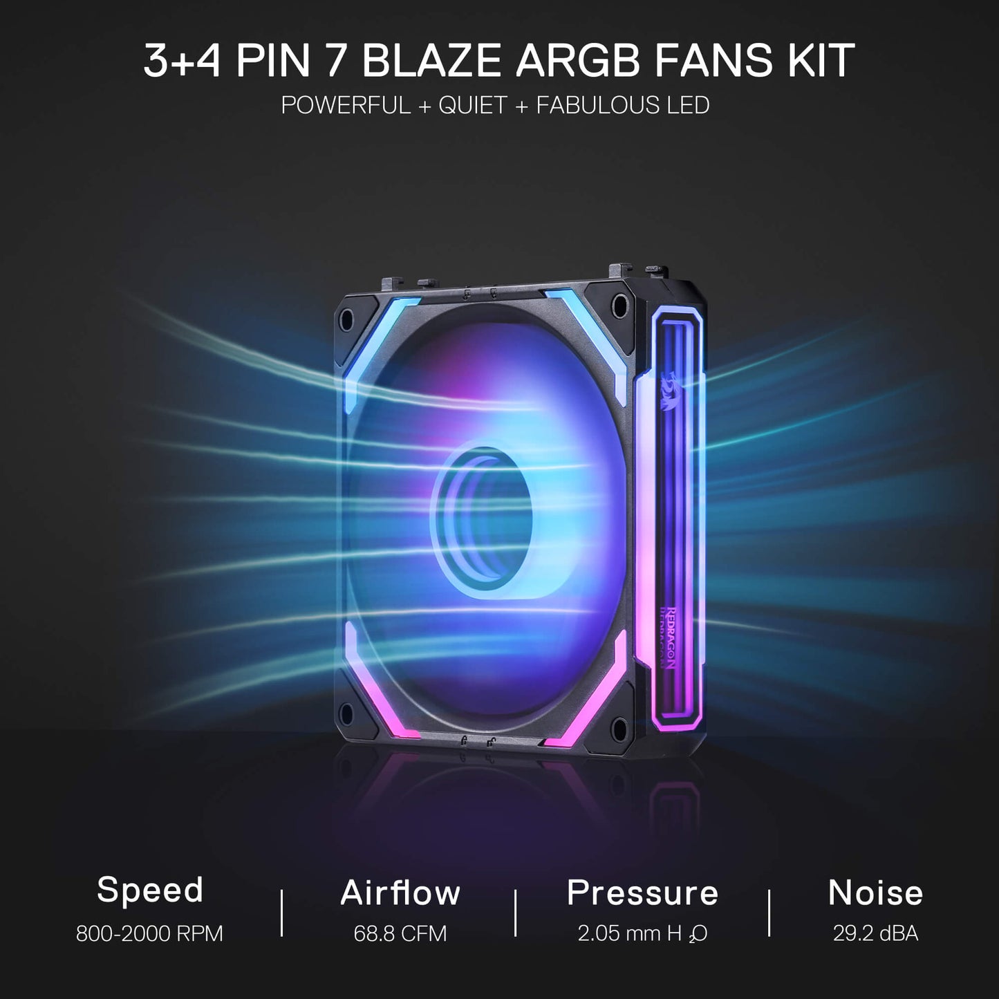 Redragon GCF012 Reverse 120mm PC Case Fan, Daisy-Chain Connection, 5V 3Pin ARGB Lighting, 4 Pin PWM Case Fan, for Radiator/Computer Case Cooling, 120x120x25mm, 3 Pack, Black