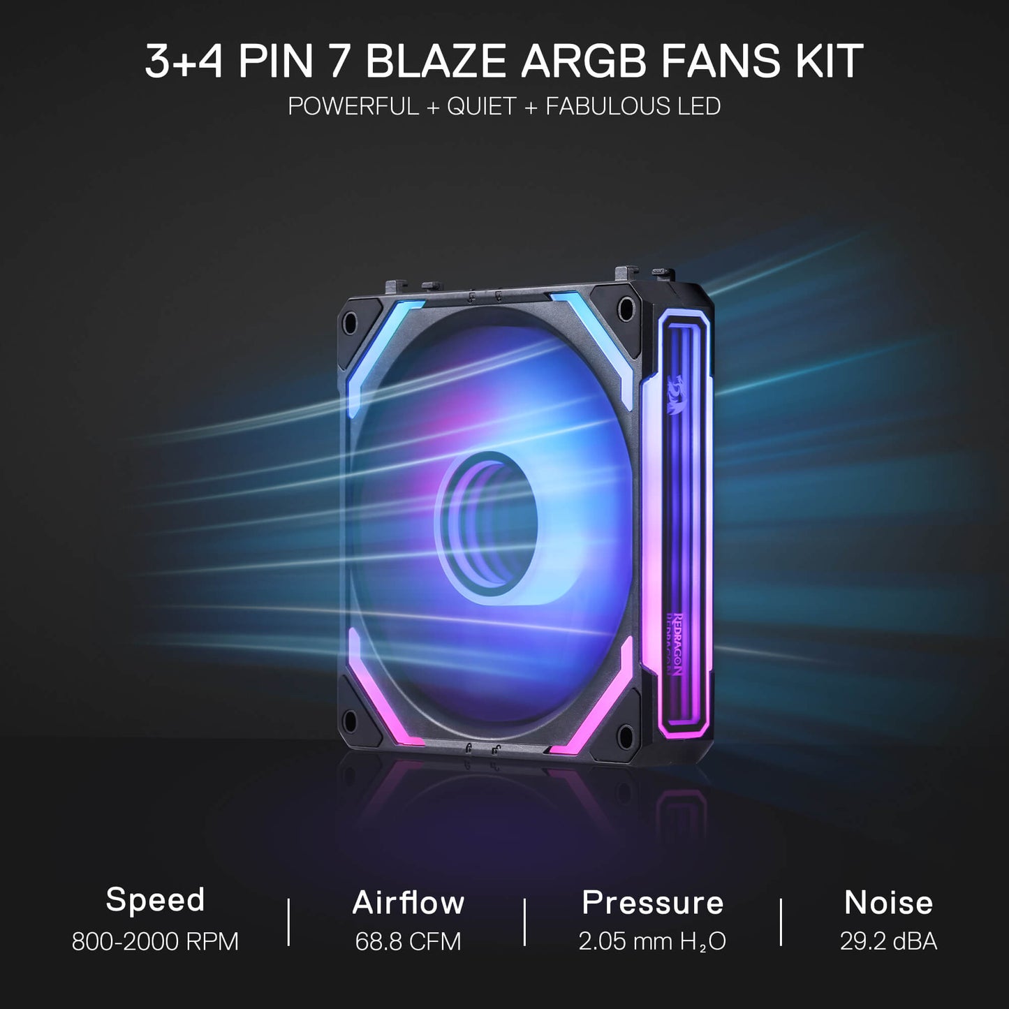 Redragon GCF012 Standard 120mm PC Case Fan, Daisy-Chain Connection, 5V 3Pin ARGB Lighting, 4 Pin PWM Case Fan, for Radiator/Computer Case Cooling, 120x120x25mm, 3 Pack, Black