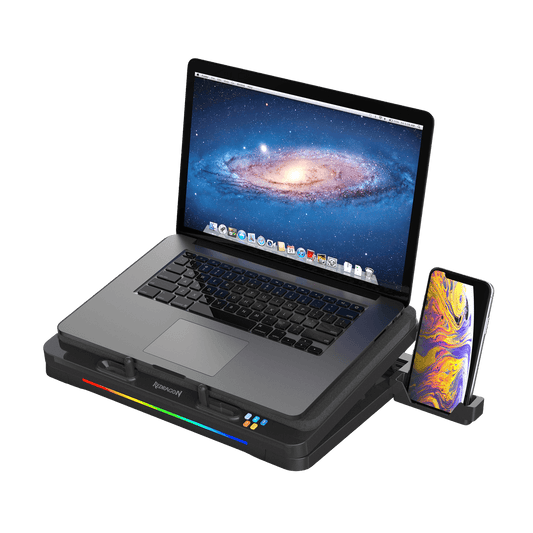 Redragon GCP512 Laptop Cooling Pad with 5.9" Fan, Rapid Cooling for 15-17 Inch Laptops, Variable Speed Control, 4 Adjustable Heights, RGB Quiet Cooling Pad with Phone Stand