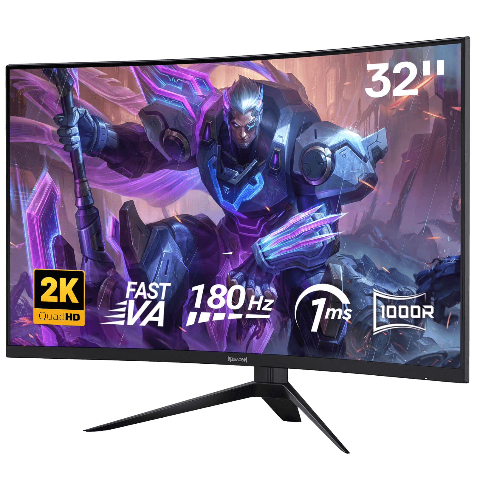 Redragon GM32 32" Curve Gaming Monitor - QHD 2560x1440, 180Hz, 1.76ms, Support FreeSync & G-Sync, 1000R Curvature, Tilt Adjustable, DisplayPort HDMI, VESA Wall Mount, Fast VA Computer Monitor