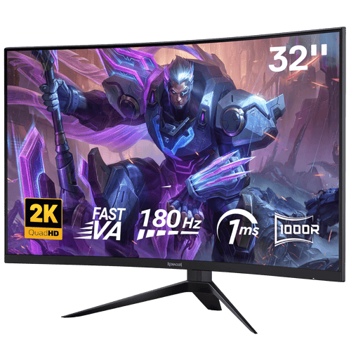 Redragon GM32 32" Curve Gaming Monitor - QHD 2560x1440, 180Hz, 1.76ms, Support FreeSync & G-Sync, 1000R Curvature, Tilt Adjustable, DisplayPort HDMI, VESA Wall Mount, Fast VA Computer Monitor