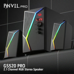 Redragon GS520-PRO 2.1 Channel Gaming Speaker, Dynamic RGB w/EQ Mode, BT/FM/USB/SD/AUX, Black