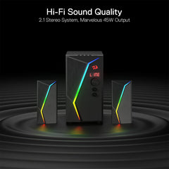 Redragon GS520-PRO 2.1 Channel Gaming Speaker, Dynamic RGB w/EQ Mode, BT/FM/USB/SD/AUX, Black