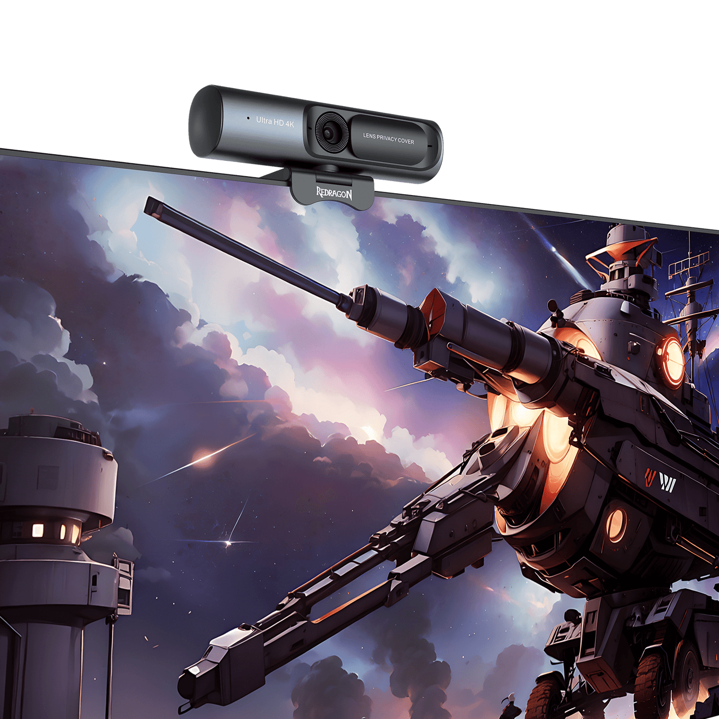 Redragon GW911 4K Webcam for PC, Webcam on a futuristic weapon with a space-themed background