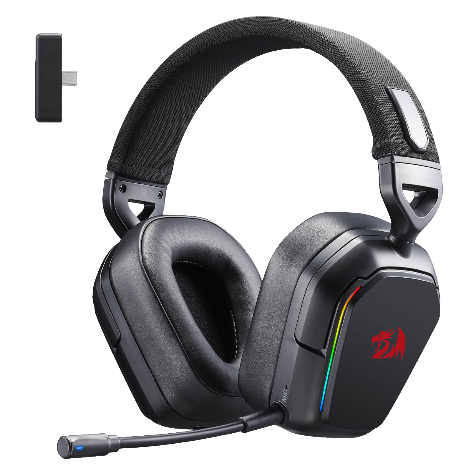 Redragon H868 3-Mode Wireless RGB Gaming Headset, 7.1 Surround Sound, 40 mm Drivers, Leather Foam Ear Pads, Noise-canceling Microphone, Over-Ear Headphones Works for Mobile, PC/PS5/XBOX/NS