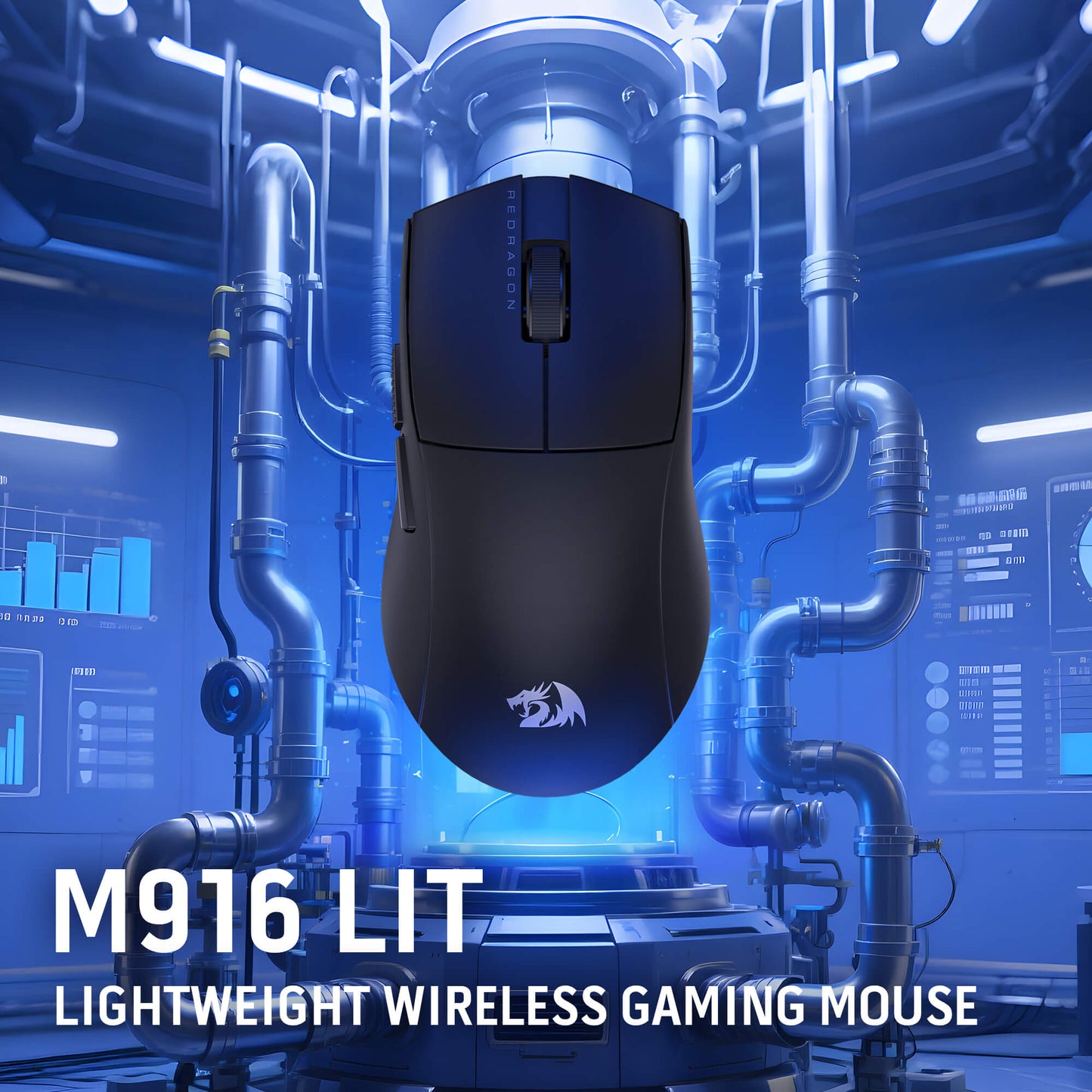 Redragon M916 LIT Wireless 1K Polling Rate Gaming Mouse, 49G Ultra-Light 30,000 Max DPI Gaming Mice w/Ergonomic Natural Grip Build, Full Programmable Buttons, Software Supports DIY Keybinds & DPI