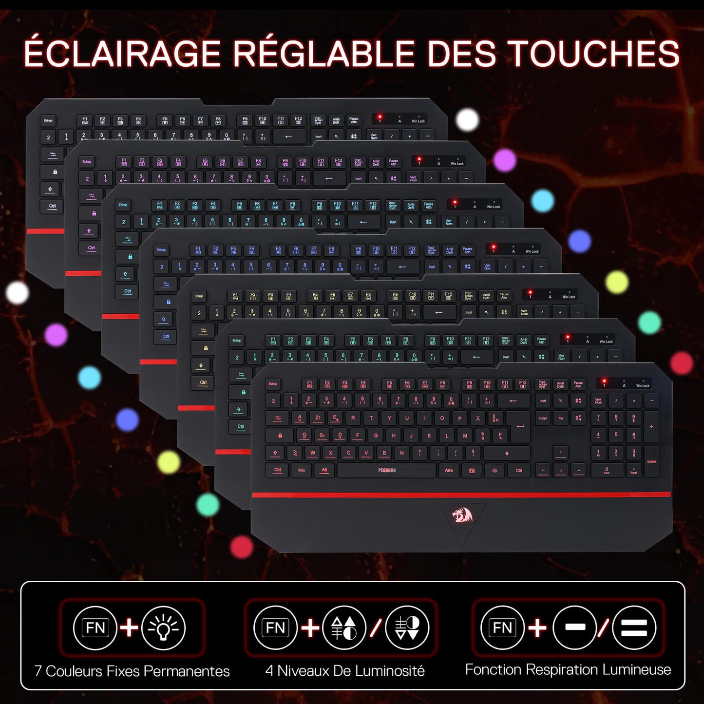 Keyboard with customizable backlighting on a dark background