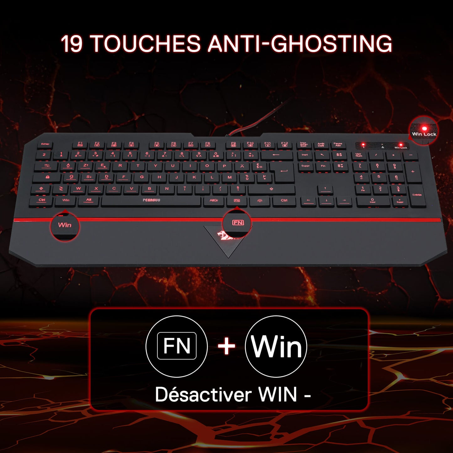 Redragon K502 Clavier De Jeu À Membrane Filiaire、avec Repose-Poignet、Touches Multimédia、Mince、Durable、Silencieux、Ergonomique、AZERTY FR、Parfait pour Ordinateur、Idéal pour Les Players、Noir