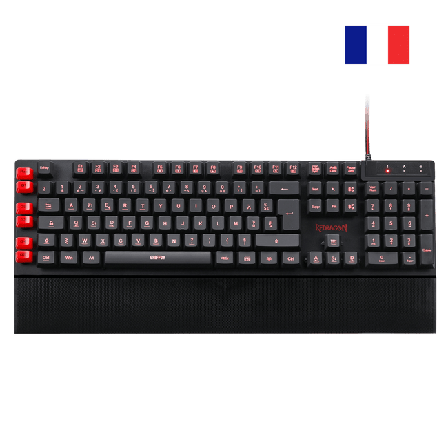 Clavier Gaming Redragon K301 AZERTY FR - Membrane, 12 Touches Multimédias, Anti-conflit, Rétroéclairage Rouge - 1