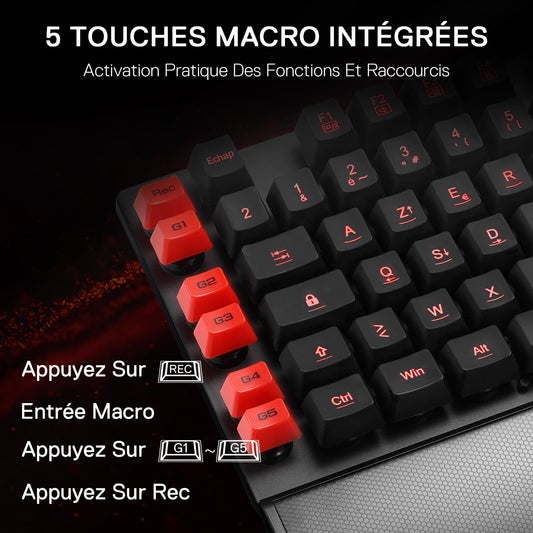 Redragon K505 Gaming Keyboard, French AZERTY, Rainbow Backlight, 26 Anti-Ghosting Keys, Wired Gaming Keyboard, Membrane Keyboard, 5 Key Macro Integration, Multimedia Shortcuts