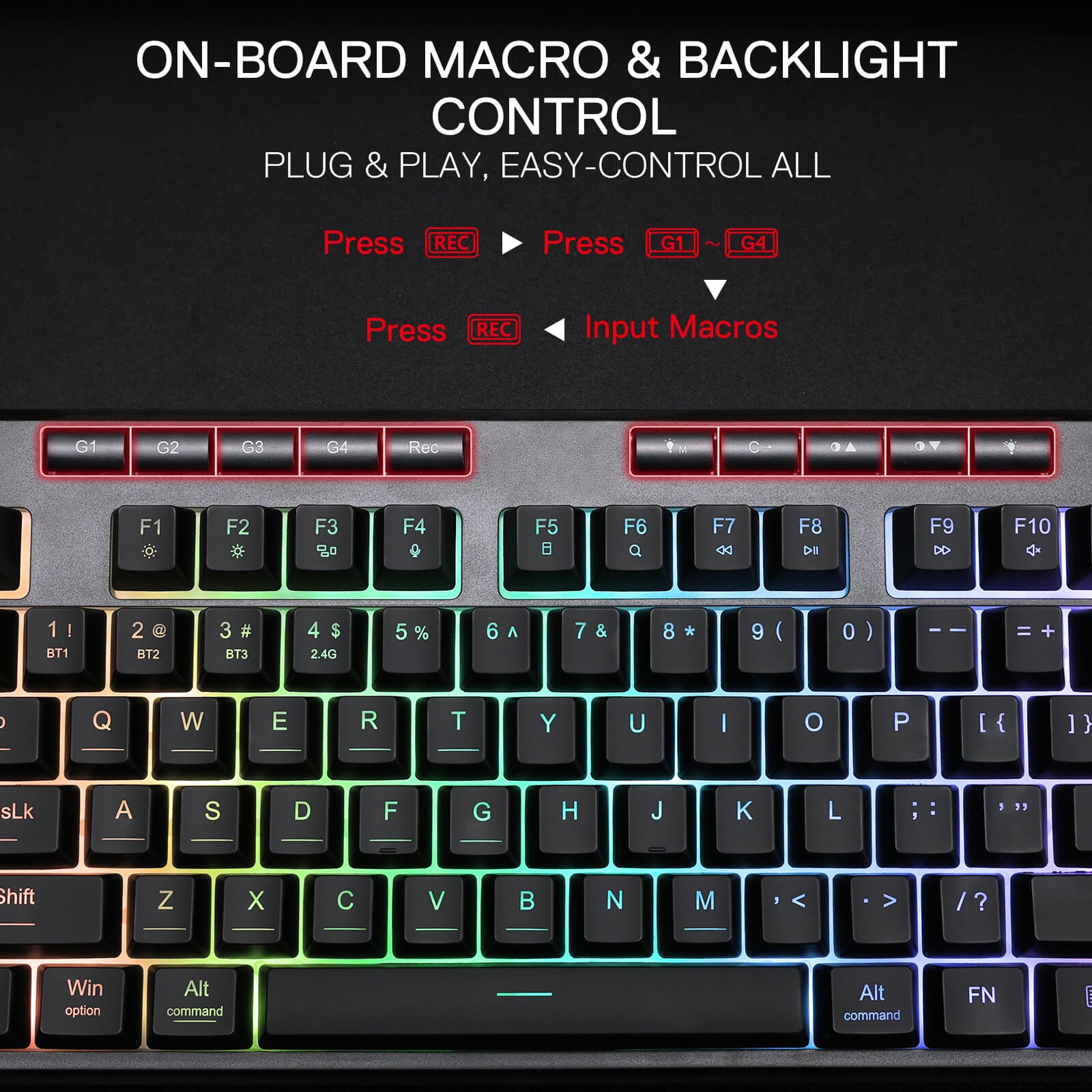 Redragon K516 PRO Shiva TKL RGB Wireless Membrane Gaming Keyboard, 87 Keys Mechanical-Feel Keyboard w/Smooth Linear Switch, On-Board Macro & Multimedia Keys, 16.8M RGB Backlit, Software Supported