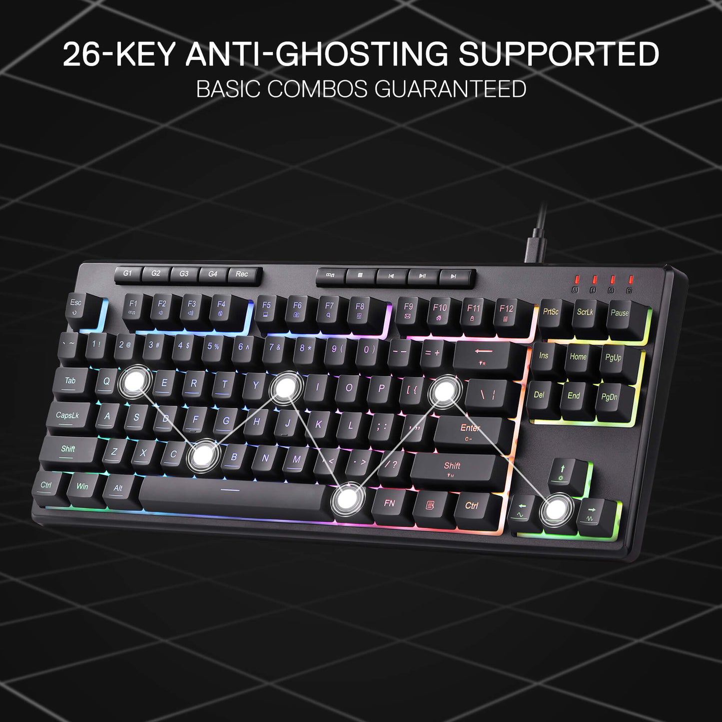 Redragon K516 Shiva TKL Wired RGB Membrane Gaming Keyboard, 87 Keys Mechanical-Feel Keyboard w/Smooth Linear Switch, On-Board Macro & Dedicated Multimedia Keys, 16.8M RGB Backlit, Software Supported