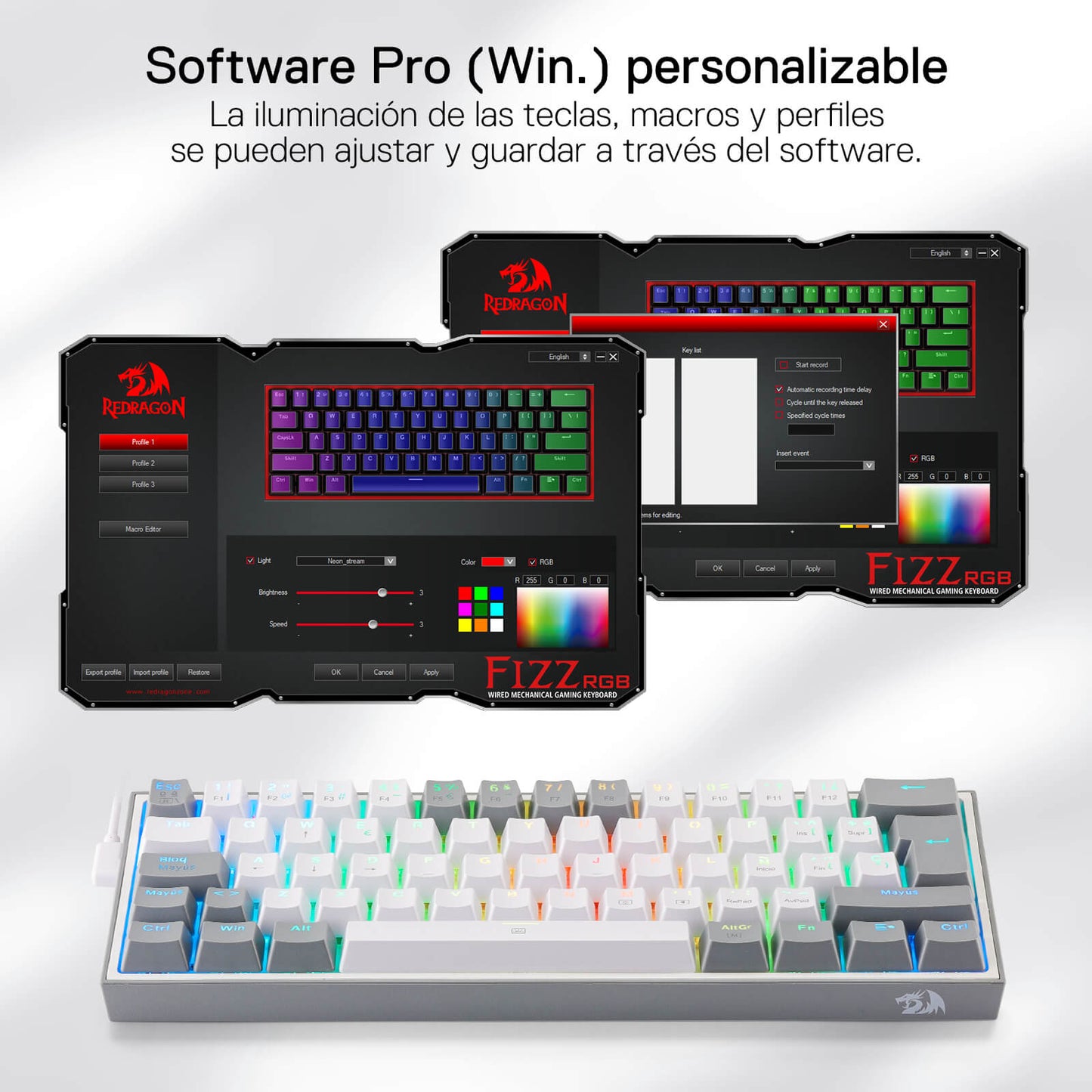 Redragon K617 Fizz 60% Disposición QWERTY ES Teclado Gaming, LED Iluminación Teclado para Juegos con Cable USB-C, Teclado Ultra-Compacto 62 Teclas, Hot Swap interruptores Rojos- para PC/Windows