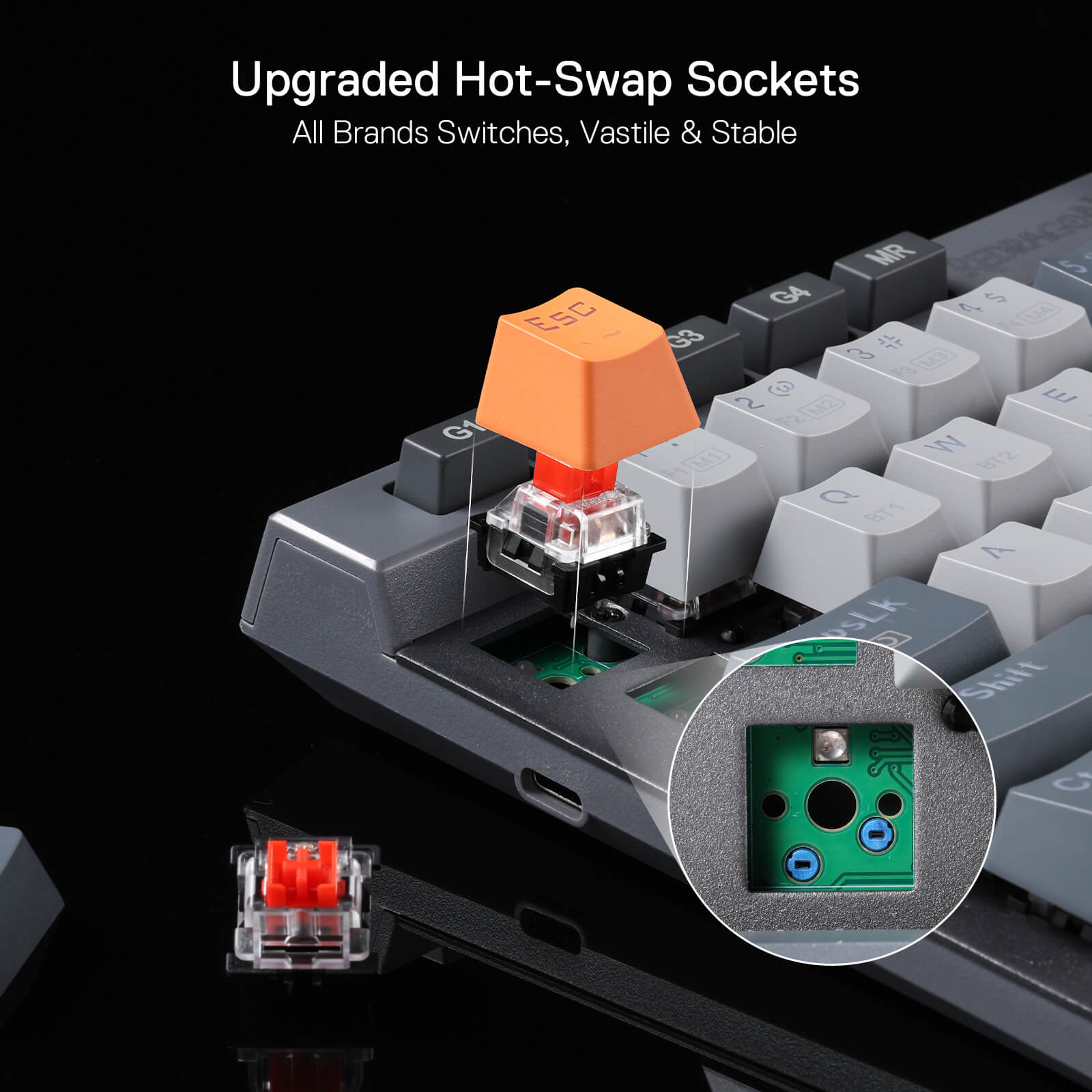 Redragon K634 65% RGB Wireless Gaming Keyboard, BT/2.4Ghz/Wired Tri-Mode, 63 Keys Hot-Swap Mechanical Keyboard w/Aluminum Cover Board, Dedicated Macro + Arrow Keys, Media Control & Linear Red Switch