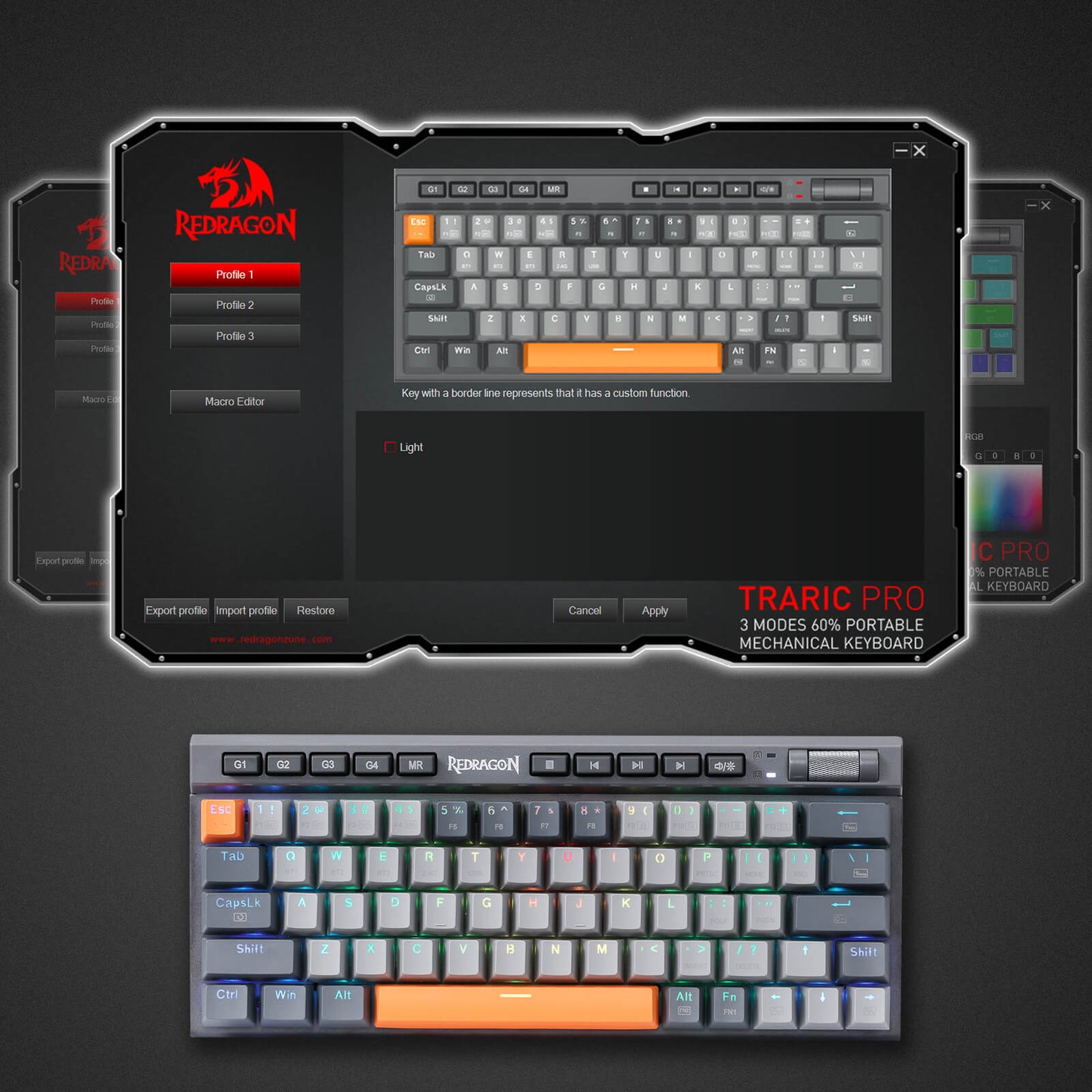 Redragon K634 65% RGB Wireless Gaming Keyboard, BT/2.4Ghz/Wired Tri-Mode, 63 Keys Hot-Swap Mechanical Keyboard w/Aluminum Cover Board, Dedicated Macro + Arrow Keys, Media Control & Linear Red Switch