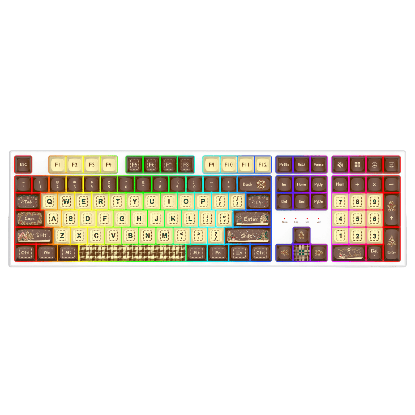 Redragon K668 Xmas Wired Gasket RGB Gaming Keyboard, 108 Keys Mechanical Keyboard w/Extra 4 Hotkeys, Upgraded Hot-swappable Socket, Sound Absorbing Foam, Christmas Gingerbread Man Themed Cute Keycaps