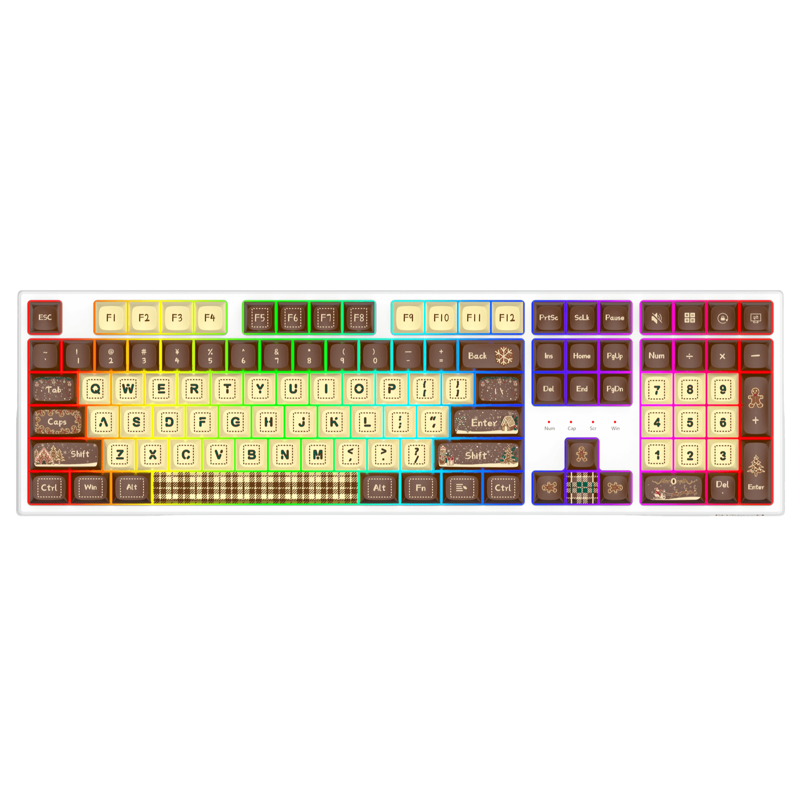 Redragon K668 Xmas Wired Gasket RGB Gaming Keyboard, 108 Keys Mechanical Keyboard w/Extra 4 Hotkeys, Upgraded Hot-swappable Socket, Sound Absorbing Foam, Christmas Gingerbread Man Themed Cute Keycaps