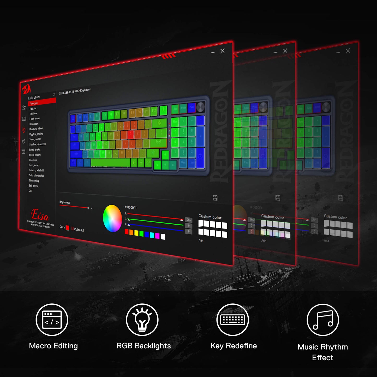 Redragon K686 PRO 98 Keys Wireless Gasket RGB Gaming Keyboard, 3-Mode PBT Mechanical Keyboard w/Hot-Swap South-Facing RGB Socket, Dedicated Knob Control & 5-Layer Noise Dampening, Gradient PBT Keycaps