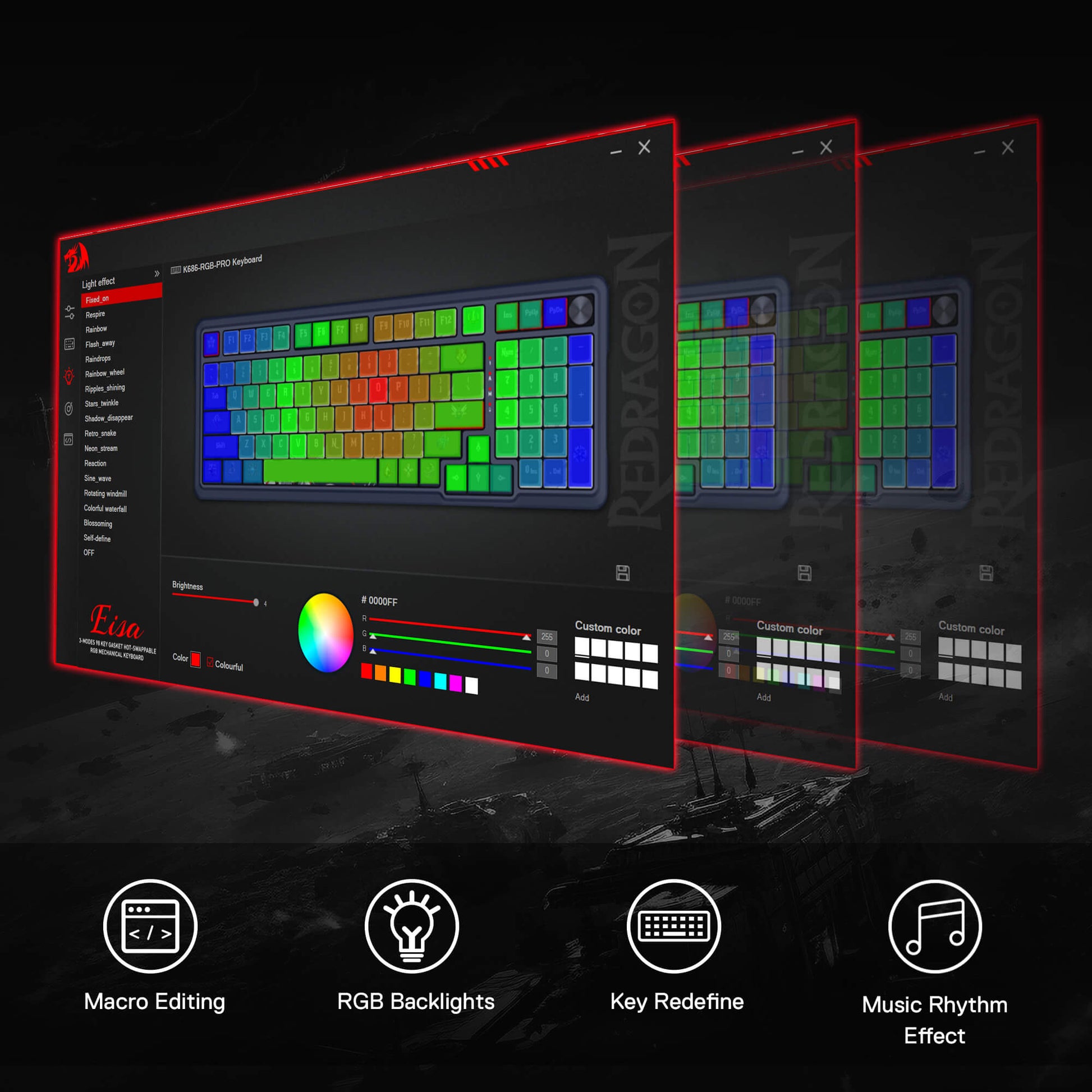 Redragon K686 PRO 98 Keys Wireless Gasket RGB Gaming Keyboard, 3-Mode PBT Mechanical Keyboard w/Hot-Swap South-Facing RGB Socket, Dedicated Knob Control & 5-Layer Noise Dampening, Gradient PBT Keycaps