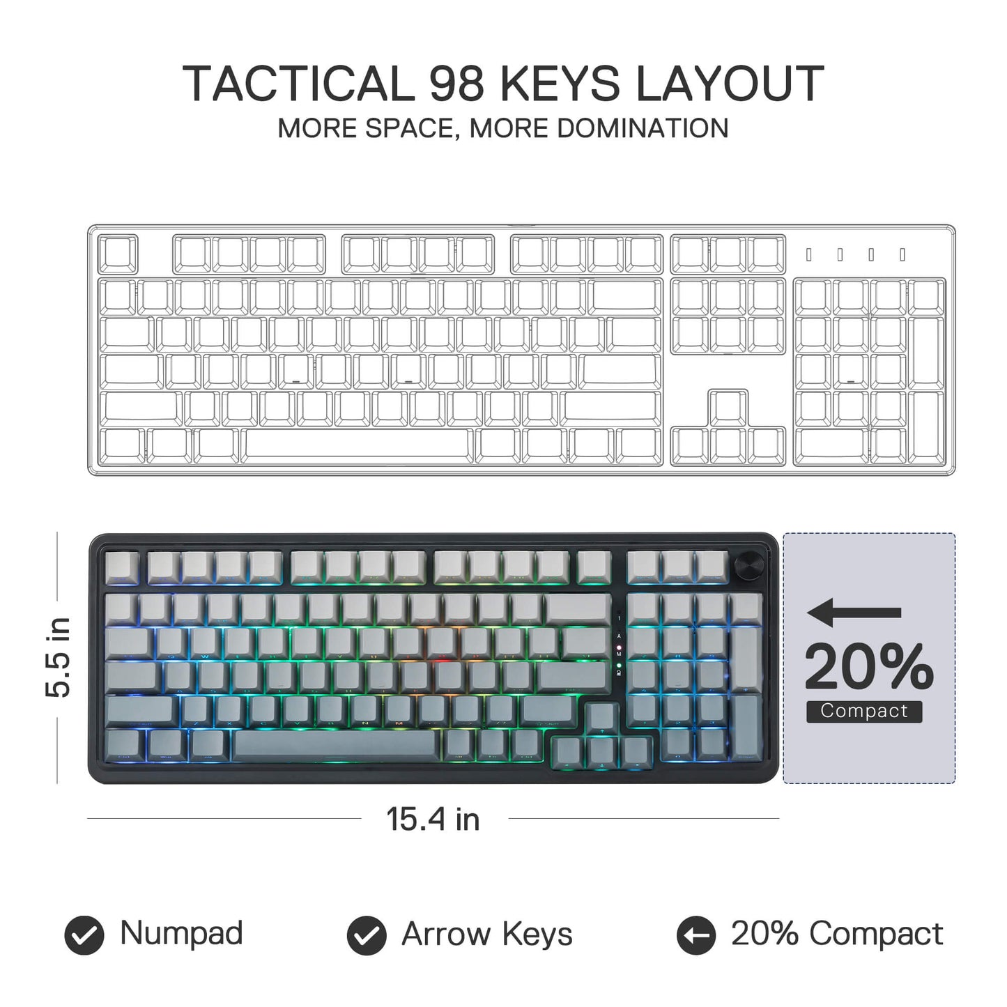 Redragon K686 PRO 98 Keys Wireless Gasket RGB Gaming Keyboard, 3-Mode PBT Mechanical Keyboard w/Hot-Swap South-Facing RGB Socket, Dedicated Knob Control & 5-Layer Noise Dampening, Gradient PBT Keycaps