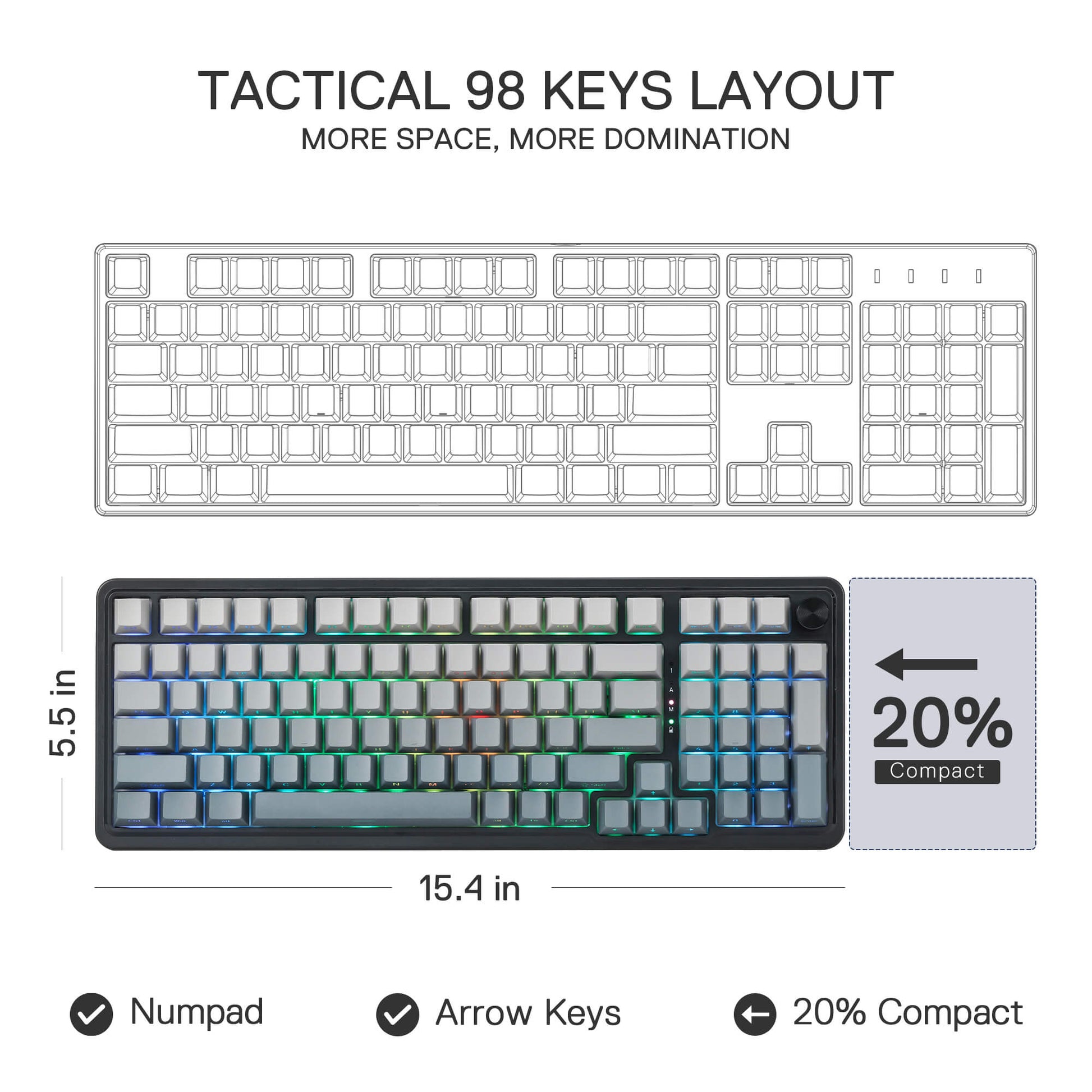 Redragon K686 PRO 98 Keys Wireless Gasket RGB Gaming Keyboard, 3-Mode PBT Mechanical Keyboard w/Hot-Swap South-Facing RGB Socket, Dedicated Knob Control & 5-Layer Noise Dampening, Gradient PBT Keycaps