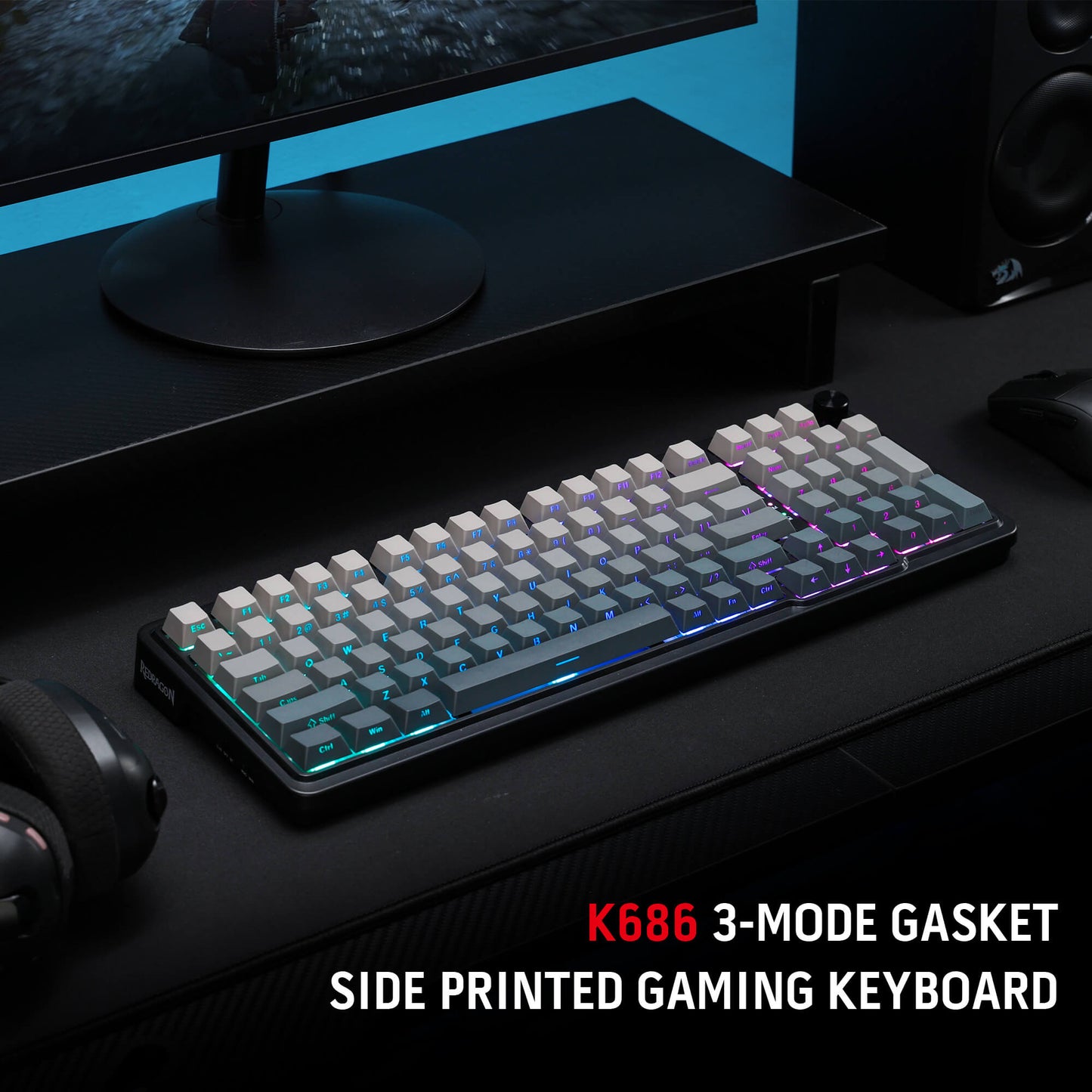 Redragon K686 PRO 98 Keys Wireless Gasket RGB Gaming Keyboard, 3-Mode PBT Mechanical Keyboard w/Hot-Swap South-Facing RGB Socket, Dedicated Knob Control & 5-Layer Noise Dampening, Gradient PBT Keycaps