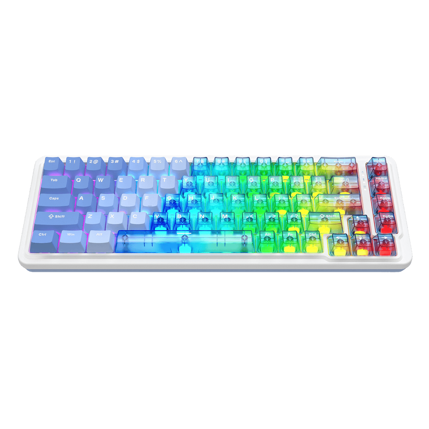 Colorful keyboard with gradient keys on a white base against a black background